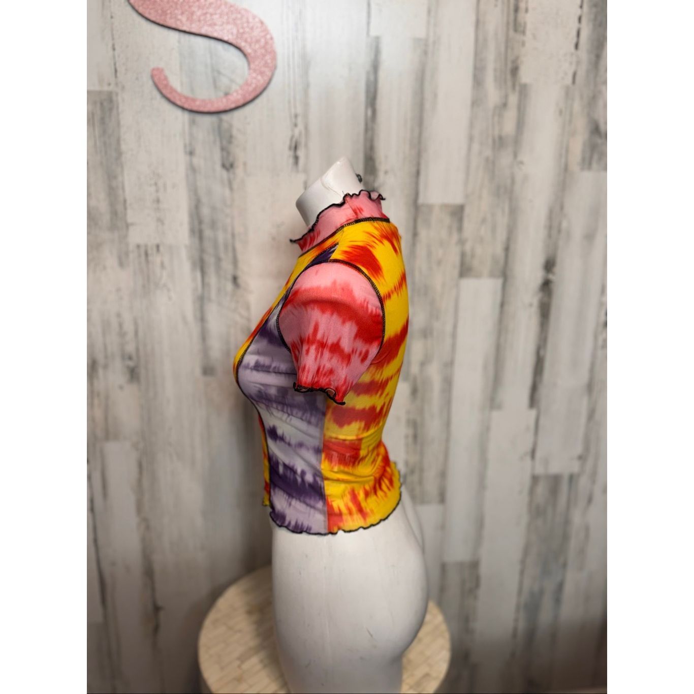 Other Tie-Dye Mesh Lettuce Hem Top Women’s Small Sheer Mock Neck R Size S / US 4 / IT 40 - 3 Thumbnail