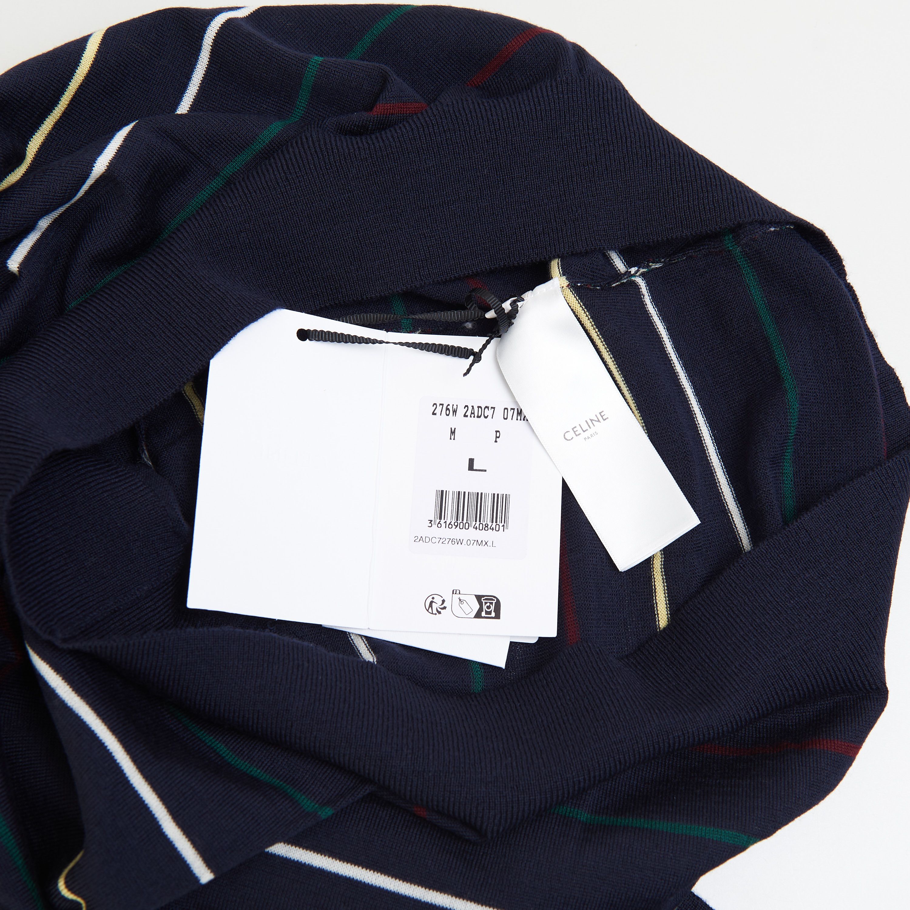 Celine Navy Blue Striped Polo Shirt - Embroidery, Fine Wool Size US L / EU 52-54 / 3 - 13 Thumbnail