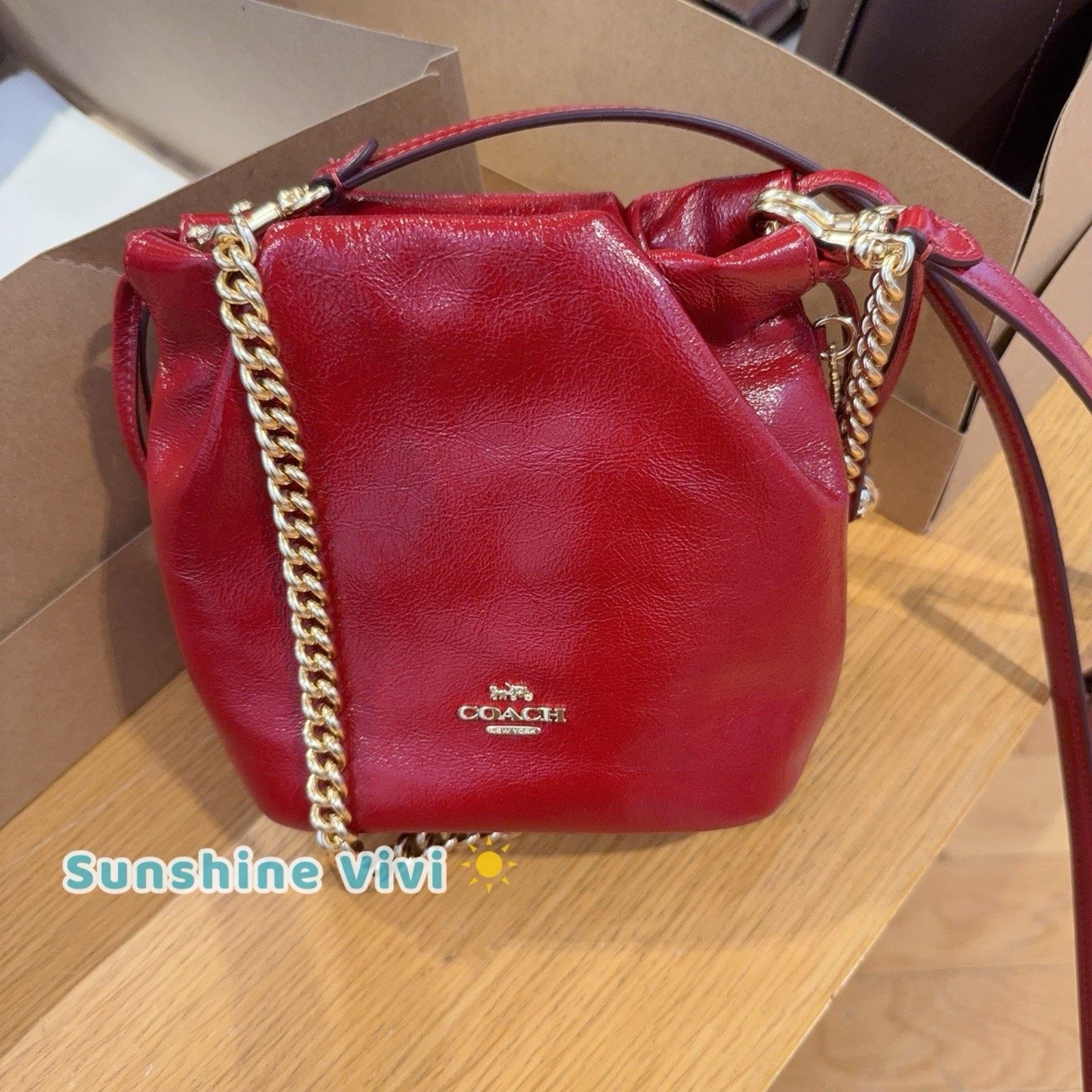 Coach NWT Coach Faye Mini Drawstring Bag Ruching CDB68 Gold/Dark Size ONE SIZE - 2 Thumbnail