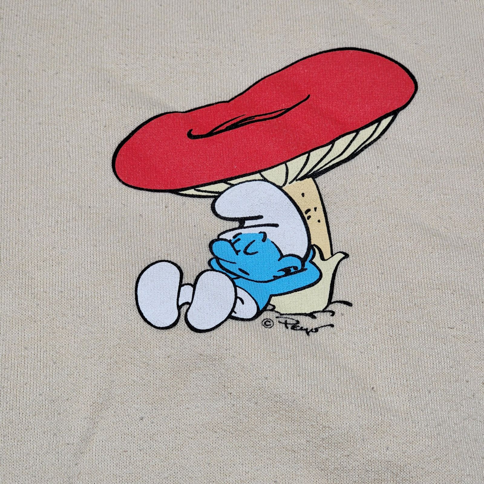 Other Smurfs LS Beige Unisex Hoodie Snooze Smurf - Size Medium Size M / US 6-8 / IT 42-44 - 3 Thumbnail