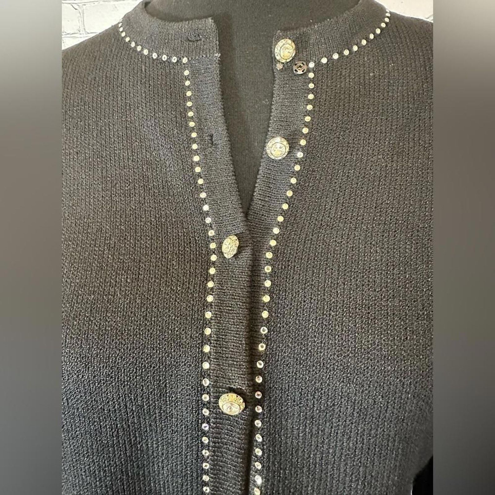 St. John St. John Evening Black Knit Cardigan with Diamond Buttons Size S / US 4 / IT 40 - 2 Thumbnail