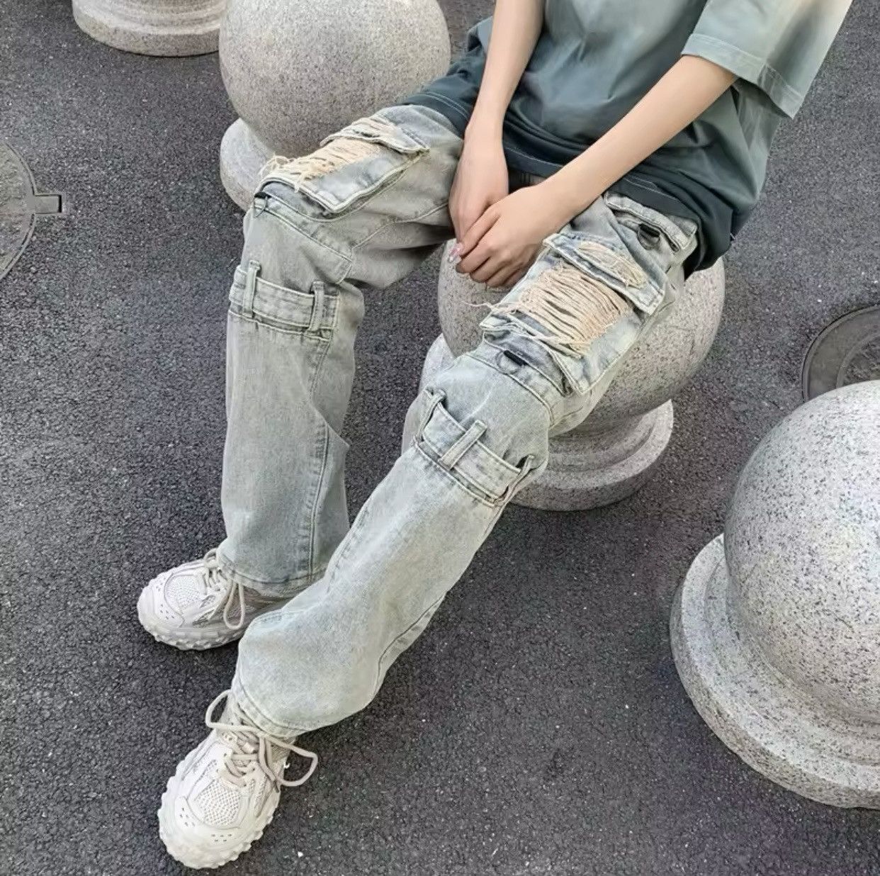 Denime × Japanese Brand × Vintage Kanye Pockets Y2K Streetwear Ripped Jeans Cargo Pants Size US 38 / EU 54 - 5 Thumbnail