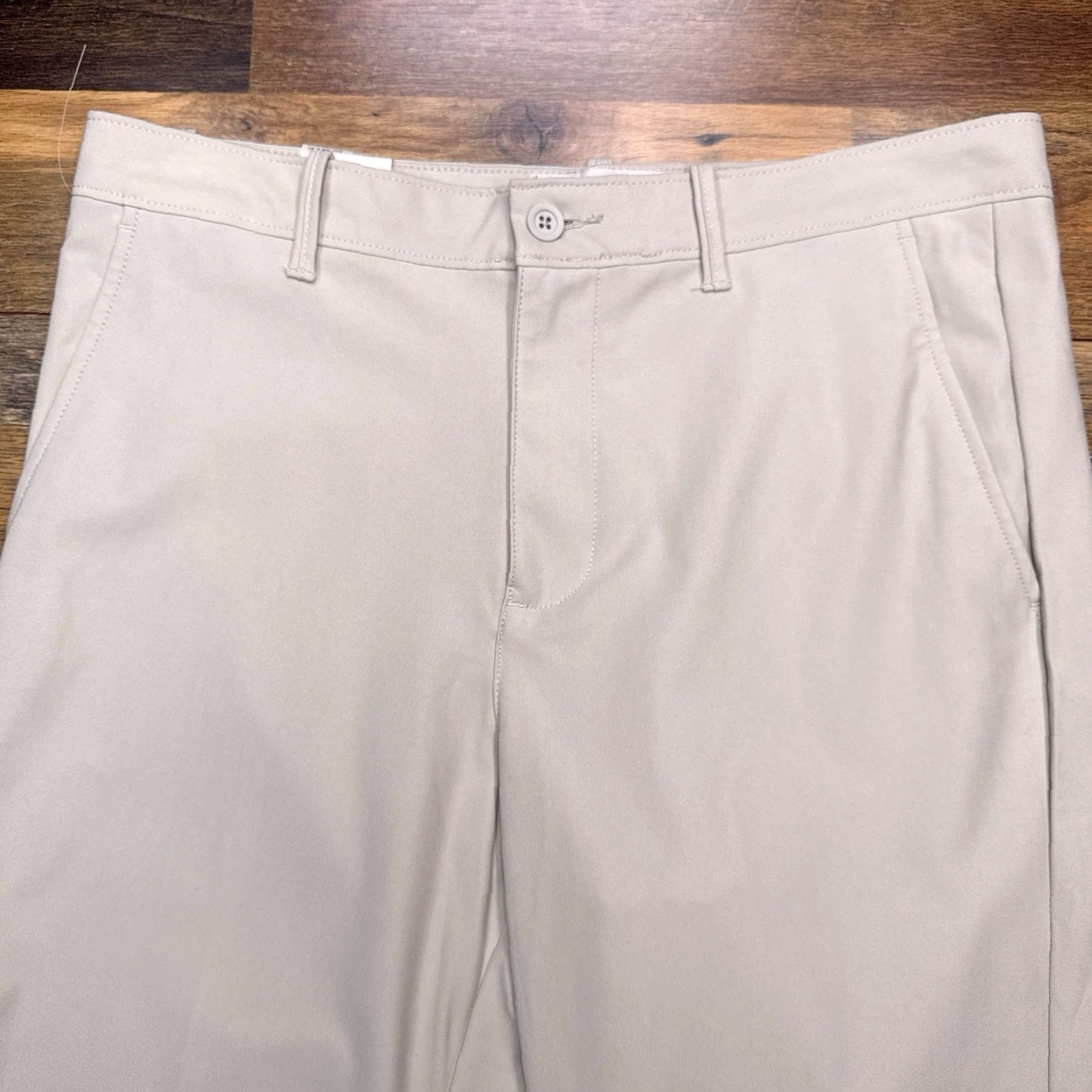Vintage Penguin Mens Slim Pants 33x32 Beige Mid Rise Stretch Chino Straight Pocket Button Zip Business Casual Workwear New Size US 33 - 4 Thumbnail