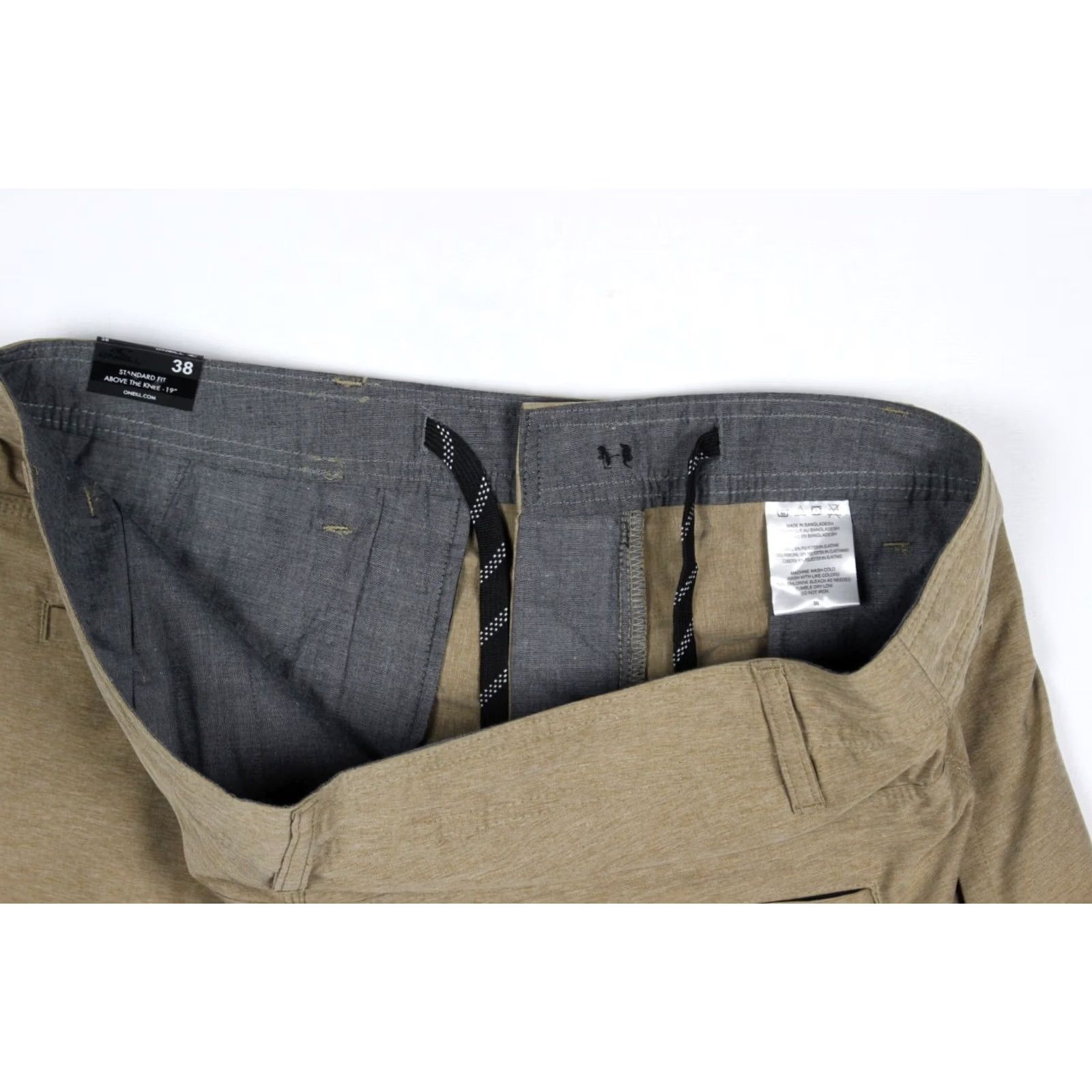 O'Neill O'Neill Men's Drifter Heather Hybrid Shorts 38 x 9" Dark Khaki Gray Solid Zip Front Pockets Casual Beach 90s? Size US 38 / EU 54 - 3 Thumbnail