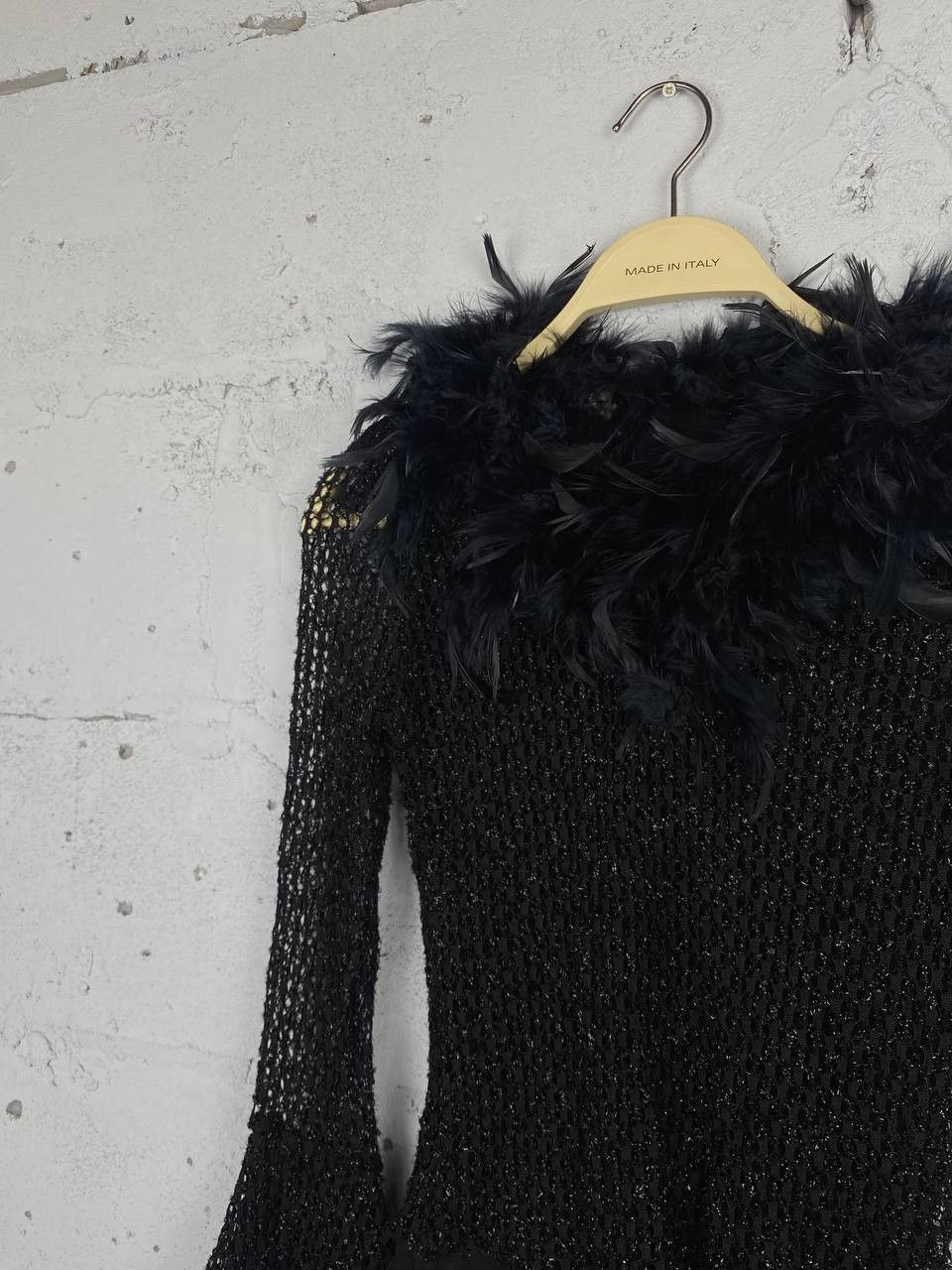 Japanese Brand Y2K Feather Mesh Black Asymmetric Japan Long Sleeve Size S / US 4 / IT 40 - 4 Thumbnail