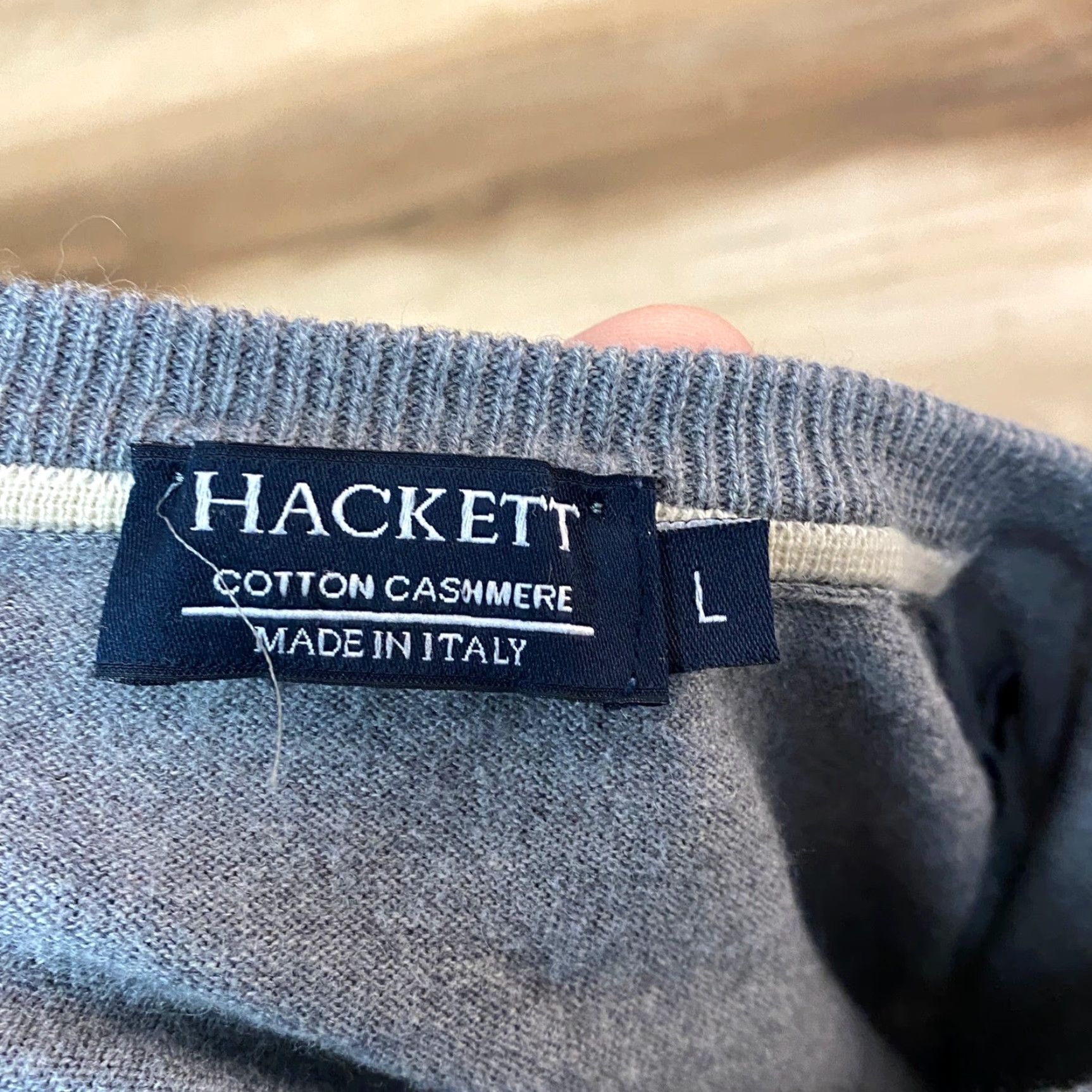 Hackett Hackett London Sweater Men L Gray Cotton Cashmere V-Neck Elbow Patches Italy Size US L / EU 52-54 / 3 - 2 Thumbnail
