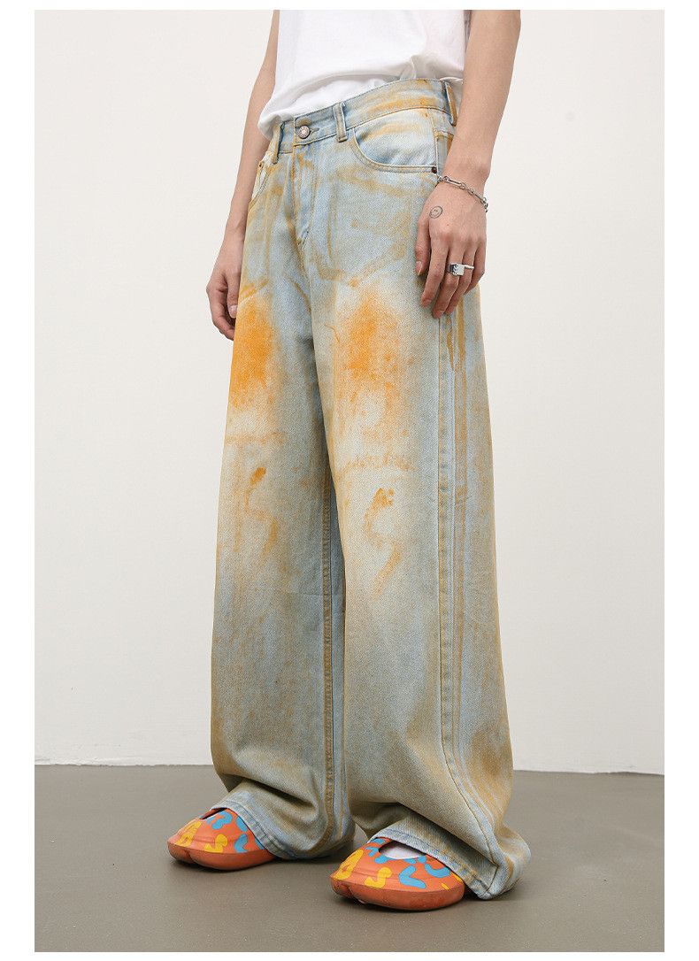 Japanese Brand Men's street vibe splatter paint retro loose straight jeans Size US 32 / EU 48 - 5 Thumbnail