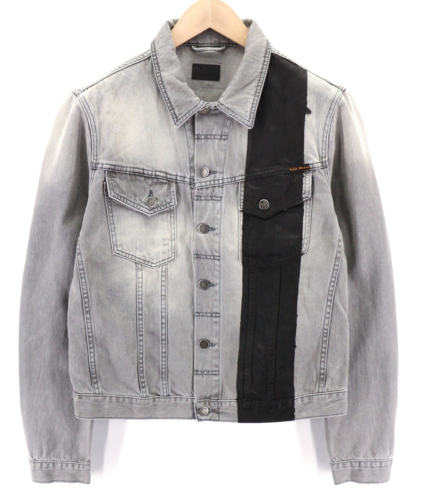 Nudie Jeans PERRY L Organic Black Striped Washed Logo Jacket 80743 Size US L / EU 52-54 / 3 - 1 Thumbnail