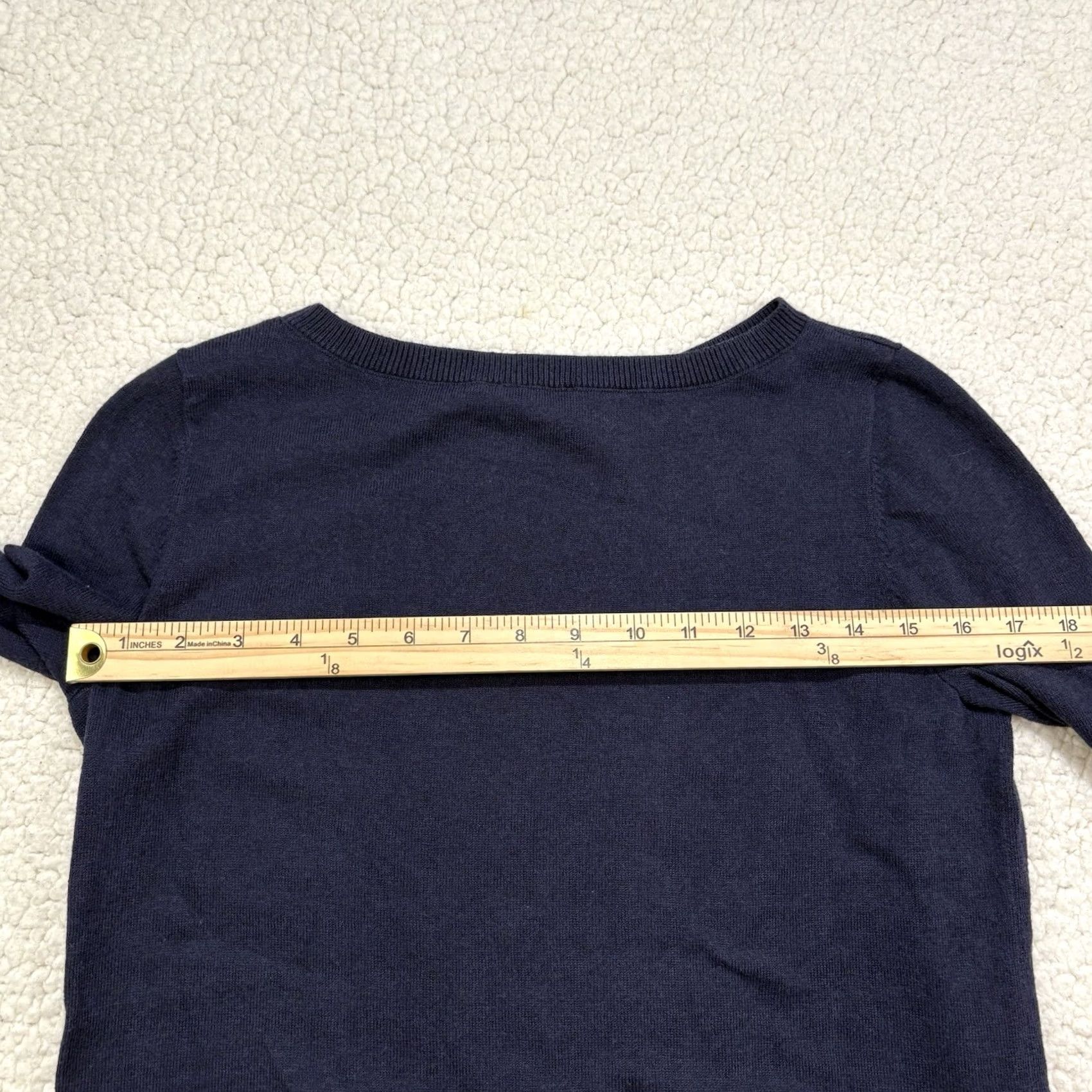 Talbots TALBOTS C'est La Vie Graphic Sweater Navy Blue Petite PS Pullover Cap Sleeve Long Sleeve Knit Size S / US 4 / IT 40 - 6 Thumbnail