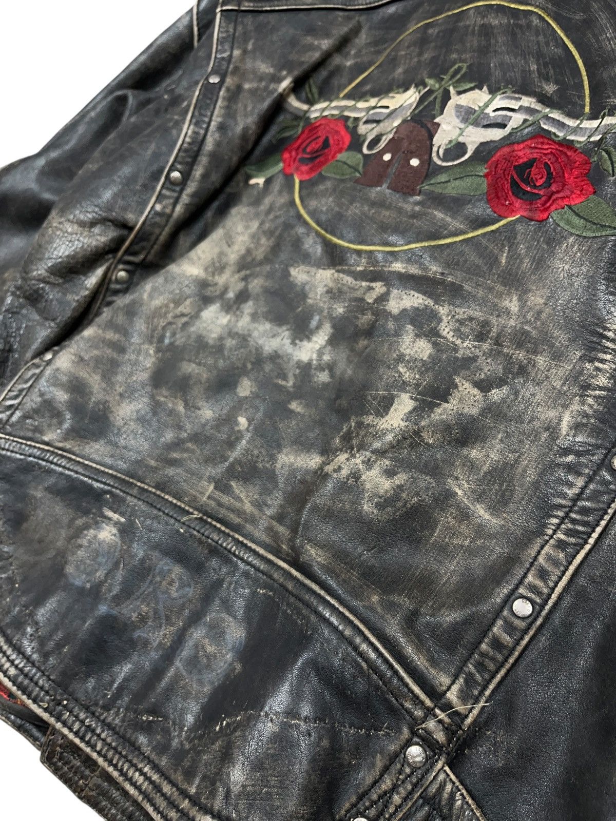Brockum Vintage 1994 Guns n Roses Distressed Leather Biker Jacket Size US L / EU 52-54 / 3 - 17 Thumbnail