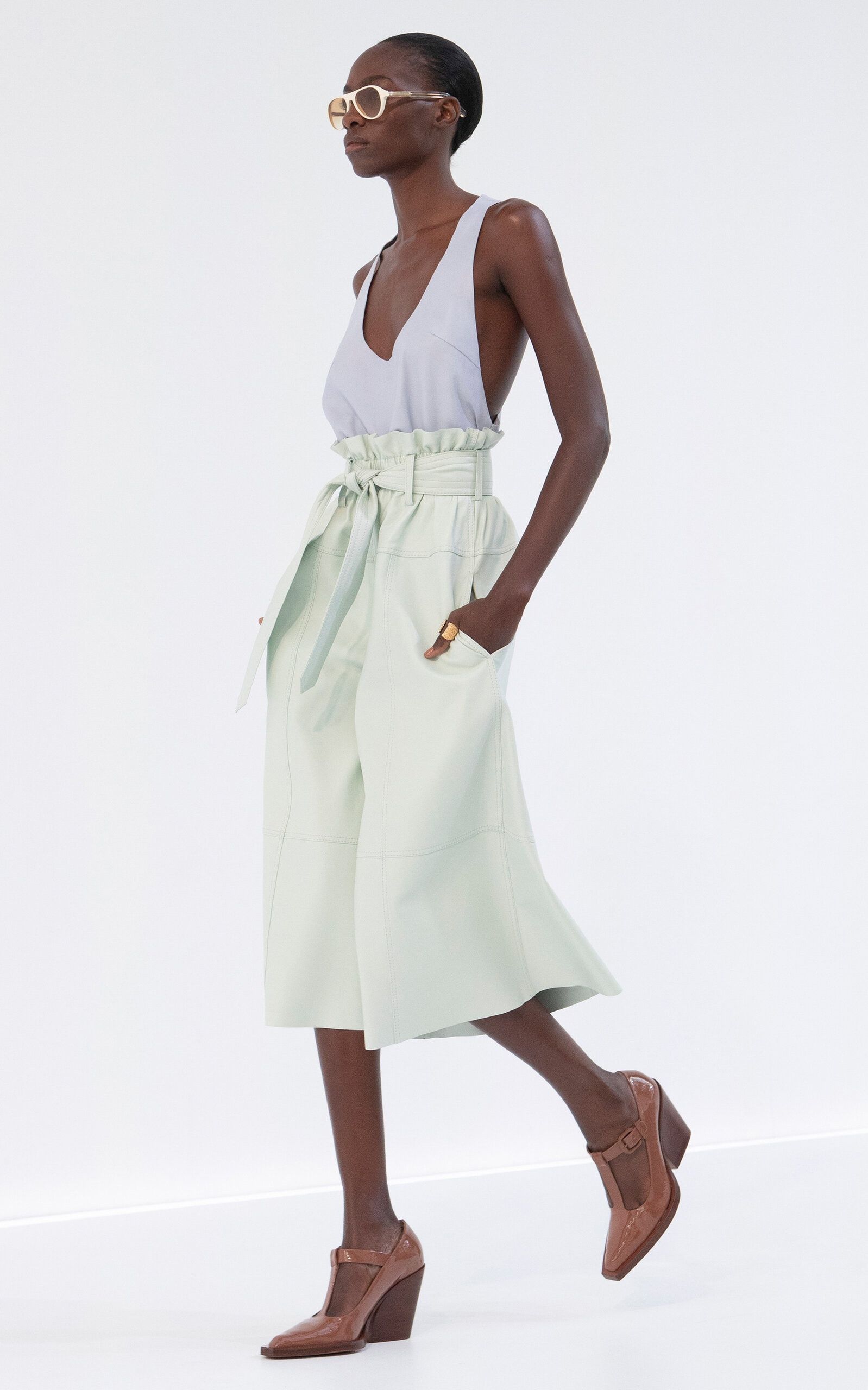 Zimmermann oc11z0525 Cropped Leather Culottes Pant in Mint Size 25" / US 0 / IT 36 - 5 Thumbnail