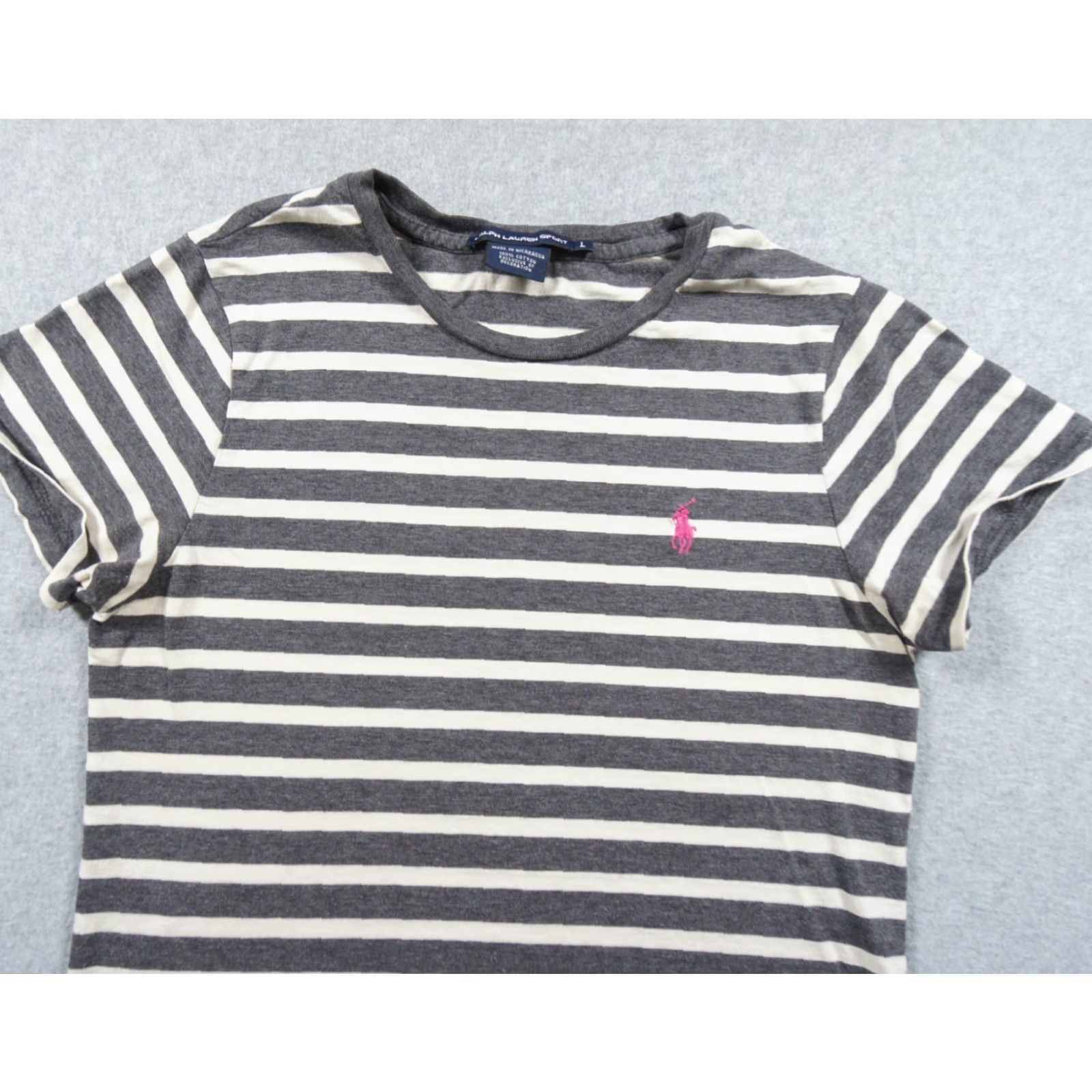 Polo Ralph Lauren Ralph Lauren Sport Shirt Womens Large Gray Short Sleeve Crewneck Striped Ladies Shirt Size L / US 10 / IT 46 - 2 Thumbnail