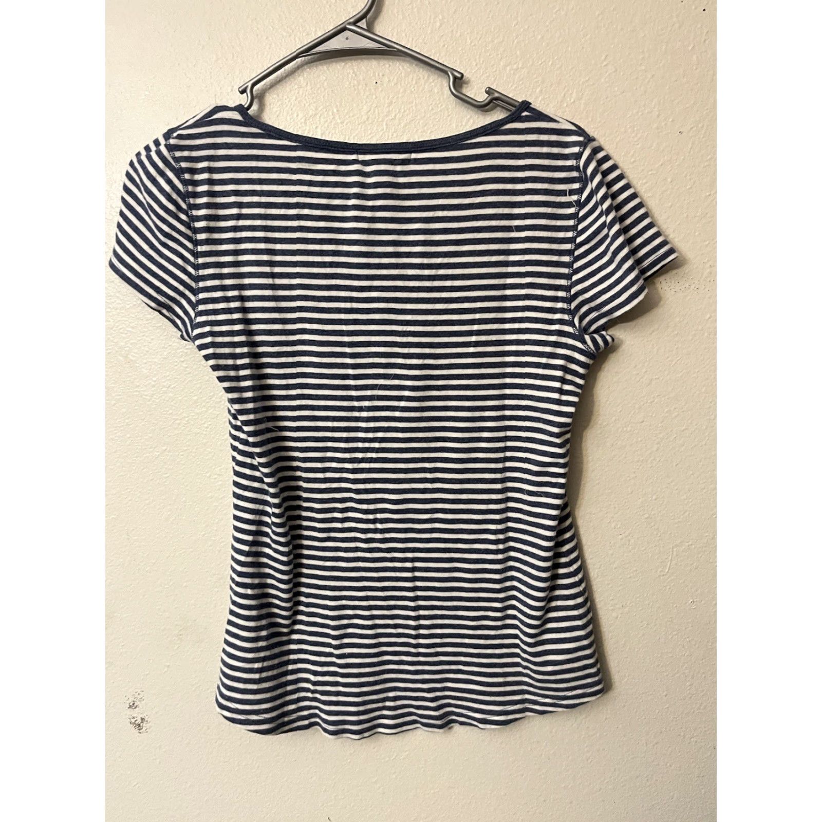 Chaps Chaps Denim T-Shirt Women Blue Striped Henley Short Sleeve M Preppy Casual Shirt Size M / US 6-8 / IT 42-44 - 2 Thumbnail