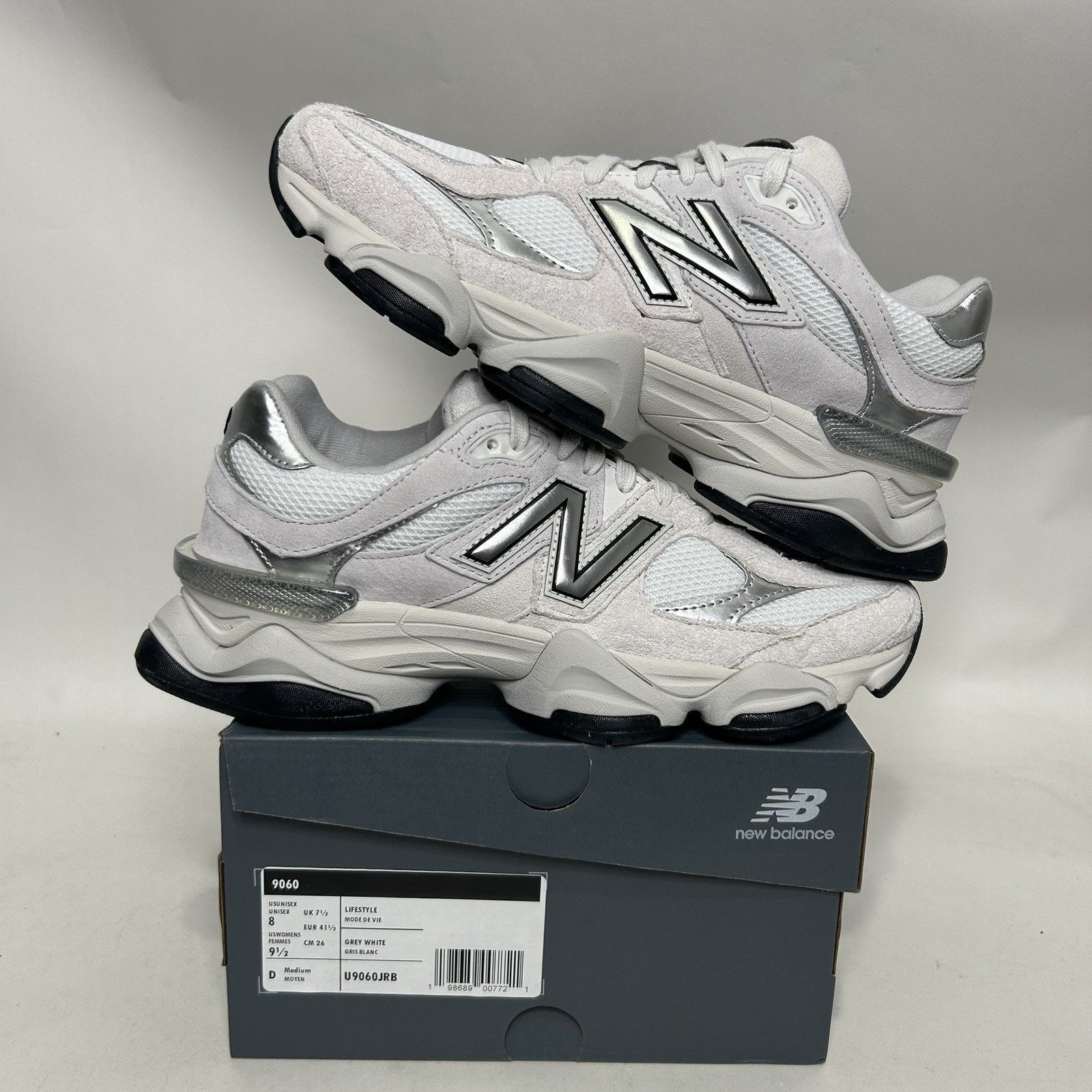 New Balance New Balance 9060 'White Black Metallic Silver' U9060JRB Size US 8 / EU 41 - 1 Thumbnail