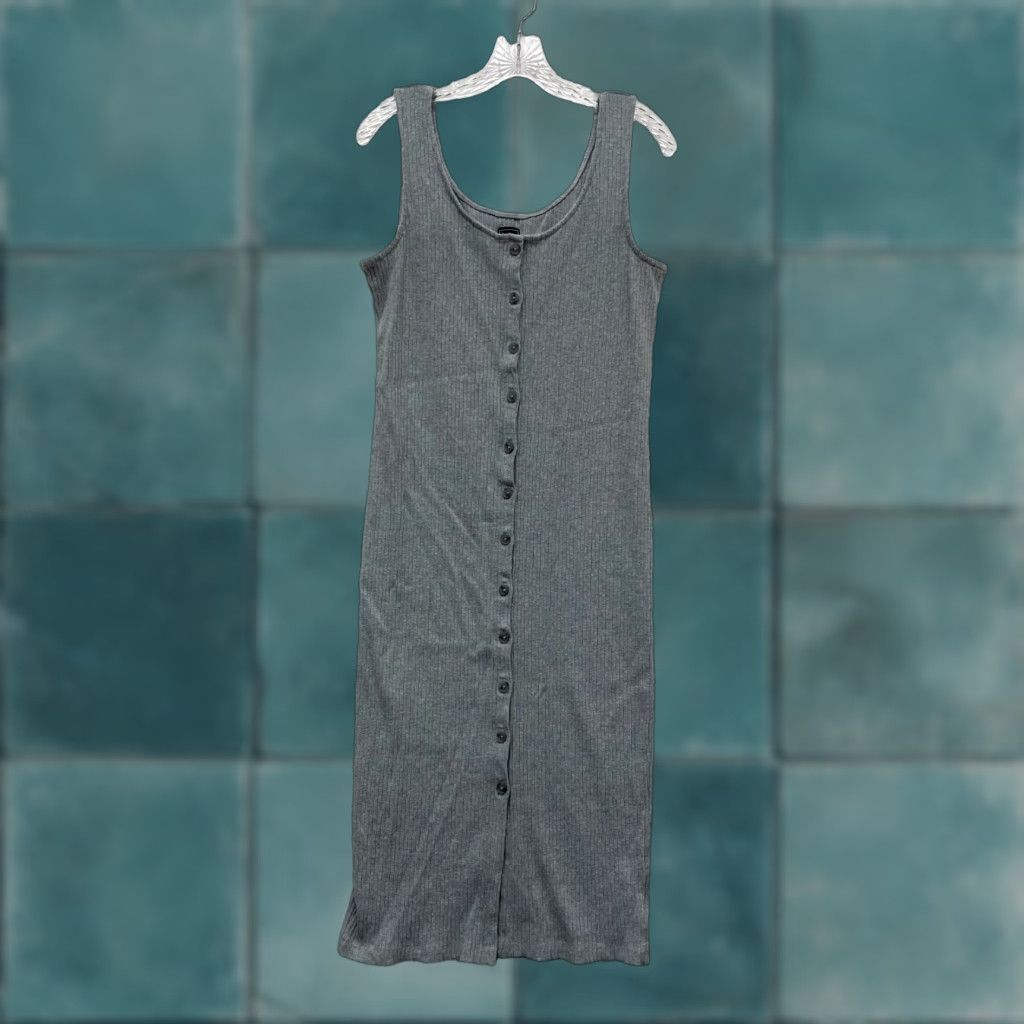 Gap Gap Midi Maxi Dress L Petite Grey Rib Knit Button Bodycon Casual Minimalist Size L / US 10 / IT 46 - 1 Thumbnail