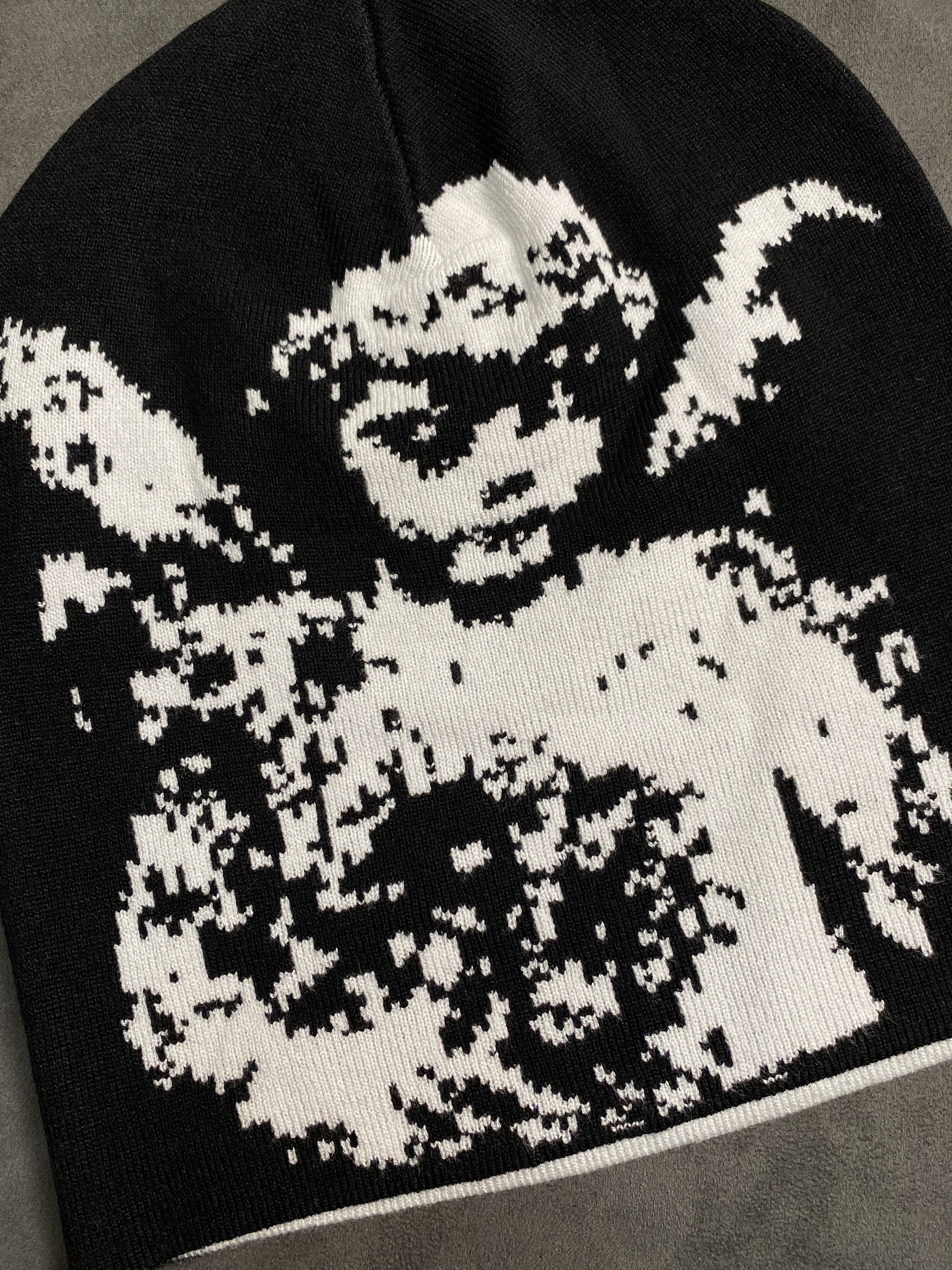 Japanese Brand Deadstock Angel Skully Graphic No Cuff Knit Black Beanie OS Size ONE SIZE - 2 Thumbnail