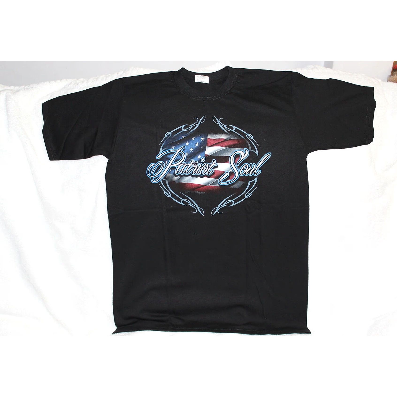 Vintage Patriot Soul American Soul Mens Black Cotton T-Shirt Motorcycle Eagle Skull Size US L / EU 52-54 / 3 - 3 Thumbnail