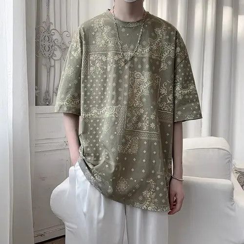 image of Art New Bandana Paisley Print Tshirt Unisex in Green, Men's (Size XL)