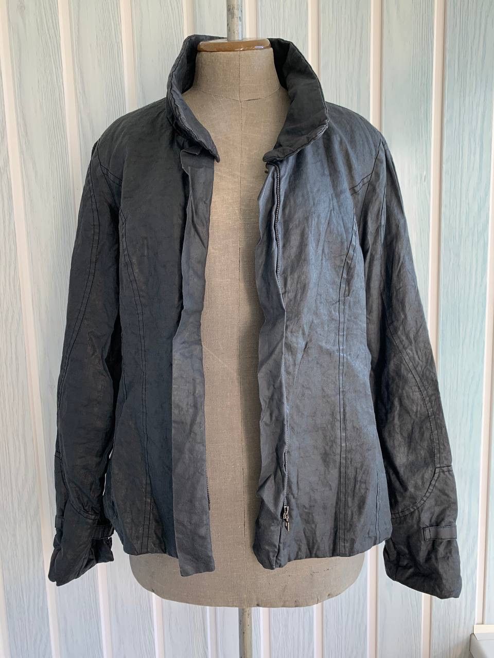 Japanese Brand × Sarah Pacini SARAH PACINI Navy Ramie & Resin Blend Mock Geometric Jacket Size S / US 4 / IT 40 - 4 Thumbnail