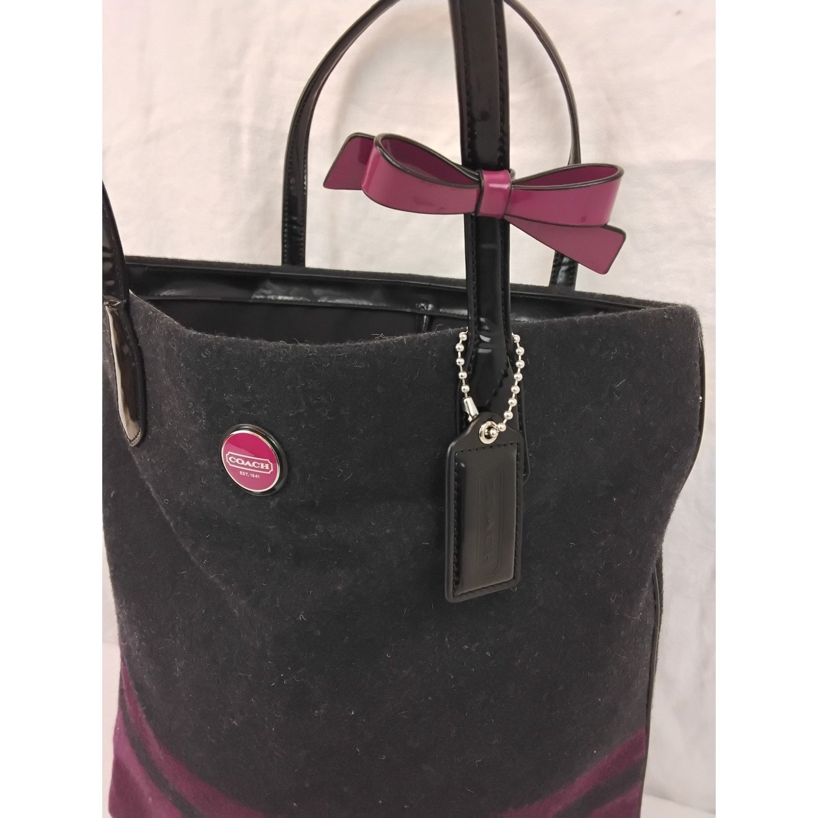 Coach Coach North South Wool Tote Bag Purse Passion Berry Purple Size ONE SIZE - 5 Thumbnail