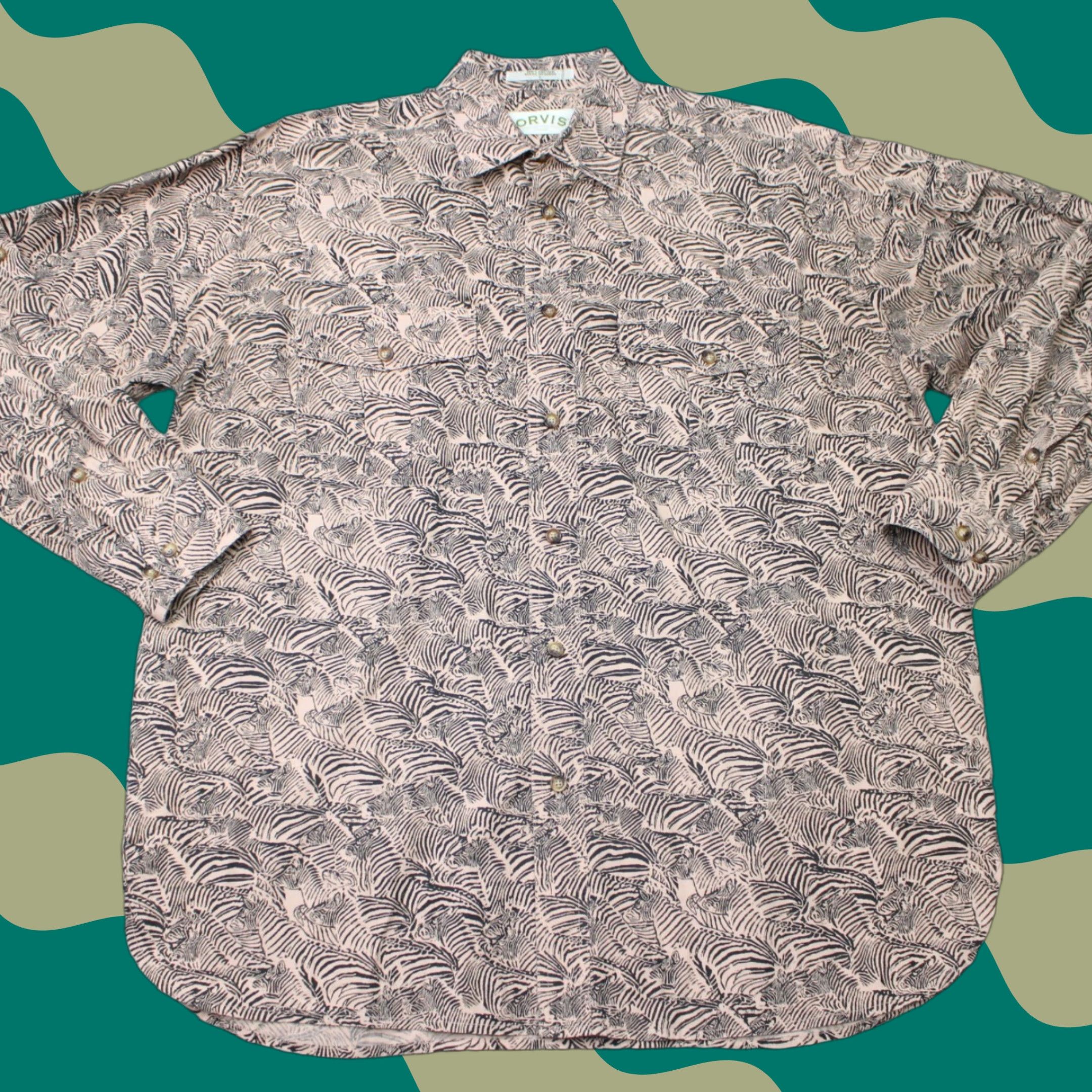 Orvis Orvis Shirt Mens Large Beige/Black Geometric 100% Cotton Long Sleeve Button-Up Shirt Mens L Geometric Pattern Fall Spring Summer Winter Vintage: No Size US L / EU 52-54 / 3 - 1 Thumbnail