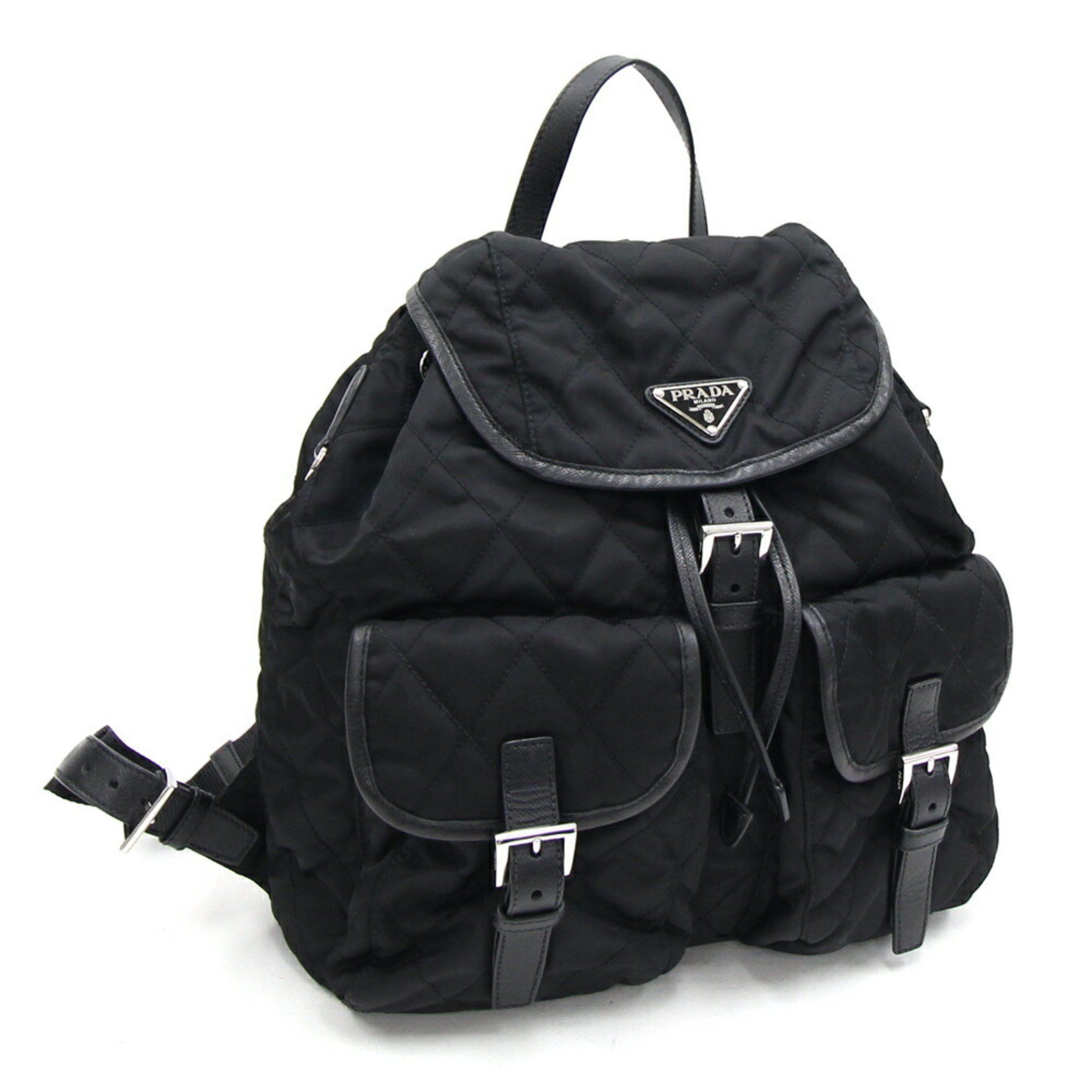 image of Prada Backpack 1Bz811 Black Nylon Leather Rucksack Quilted Ladies Prada, Women's