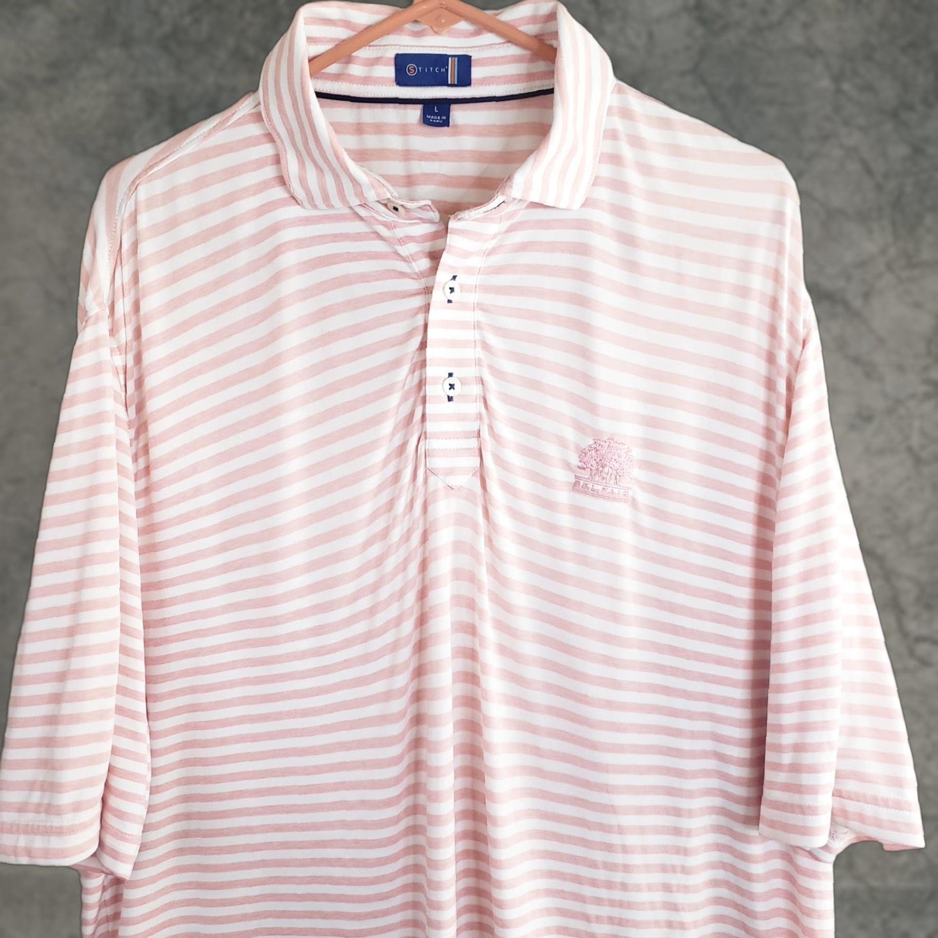 Vintage Stitch Polo Shirt Mens Large Pink White Striped Performance Golf Stretch Shirt Size US L / EU 52-54 / 3 - 1 Thumbnail