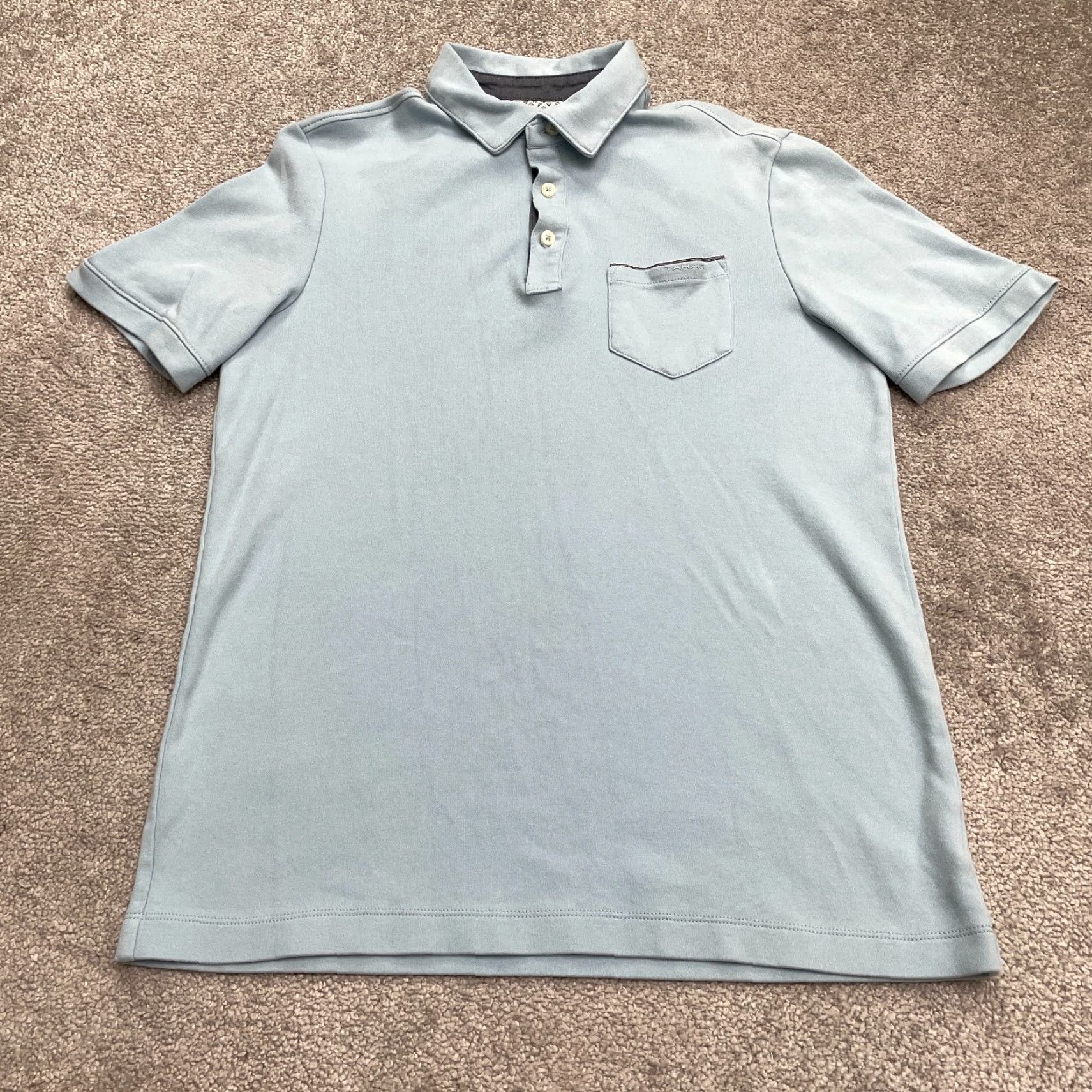 Vintage Tahari Polo Shirt Mens Medium Light Blue Pique 100% Cotton Short Sleeve Pocket Classic Golf Dress Shirt Mens M Blue Size US M / EU 48-50 / 2 - 2 Thumbnail