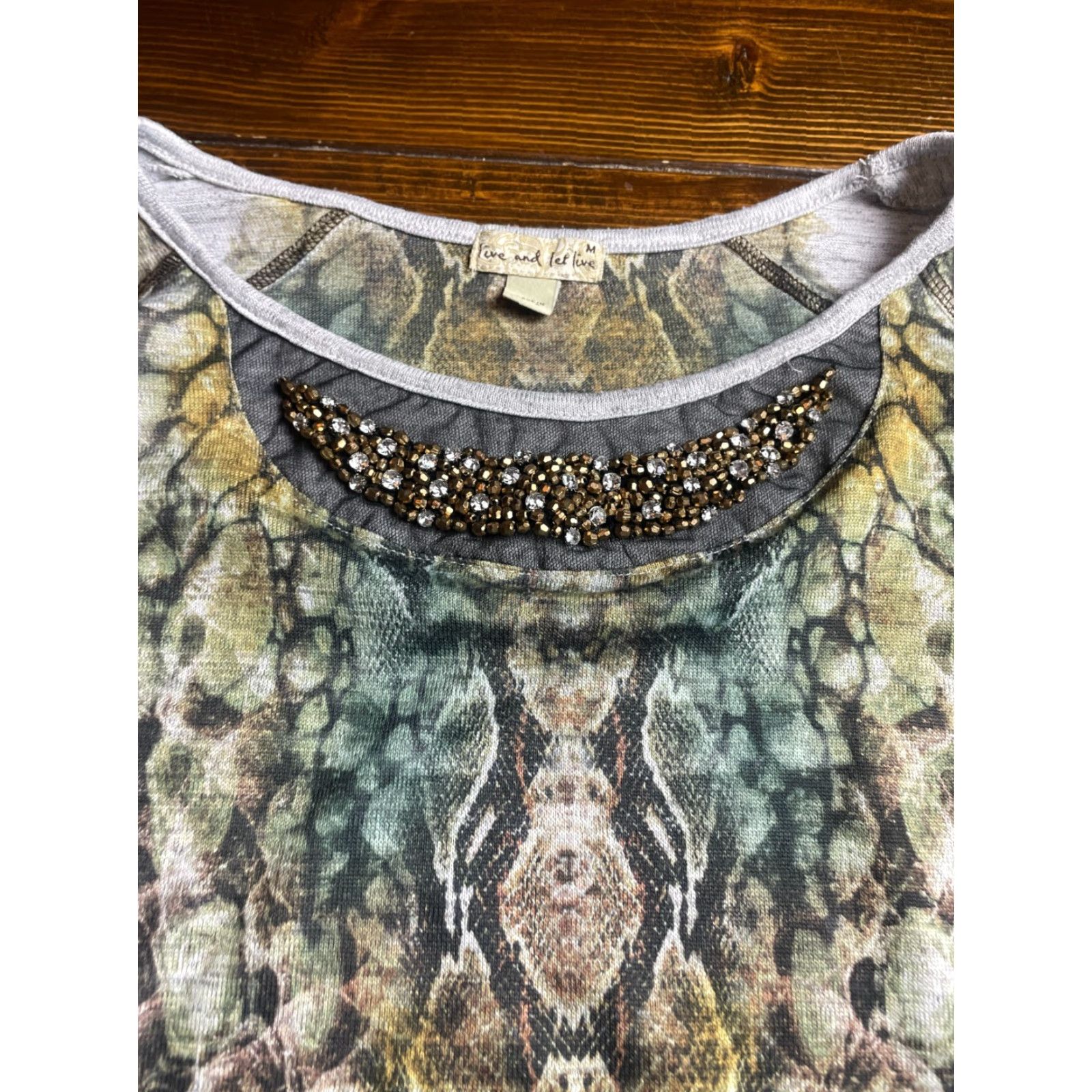Olive Let me live Shirt Women’s Medium Gray Snakeskin Jeweled Long Sleeve Shirt Size M / US 6-8 / IT 42-44 - 4 Thumbnail