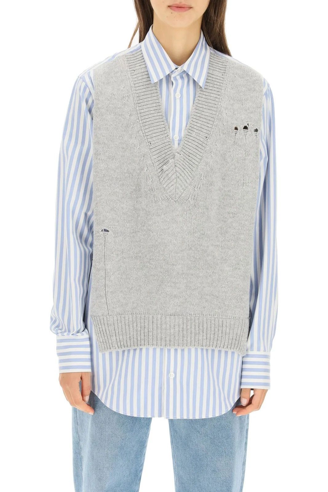Maison Margiela Maison Margiela Spliced knit-detail shirt Size M / US 6-8 / IT 42-44 - 1 Thumbnail