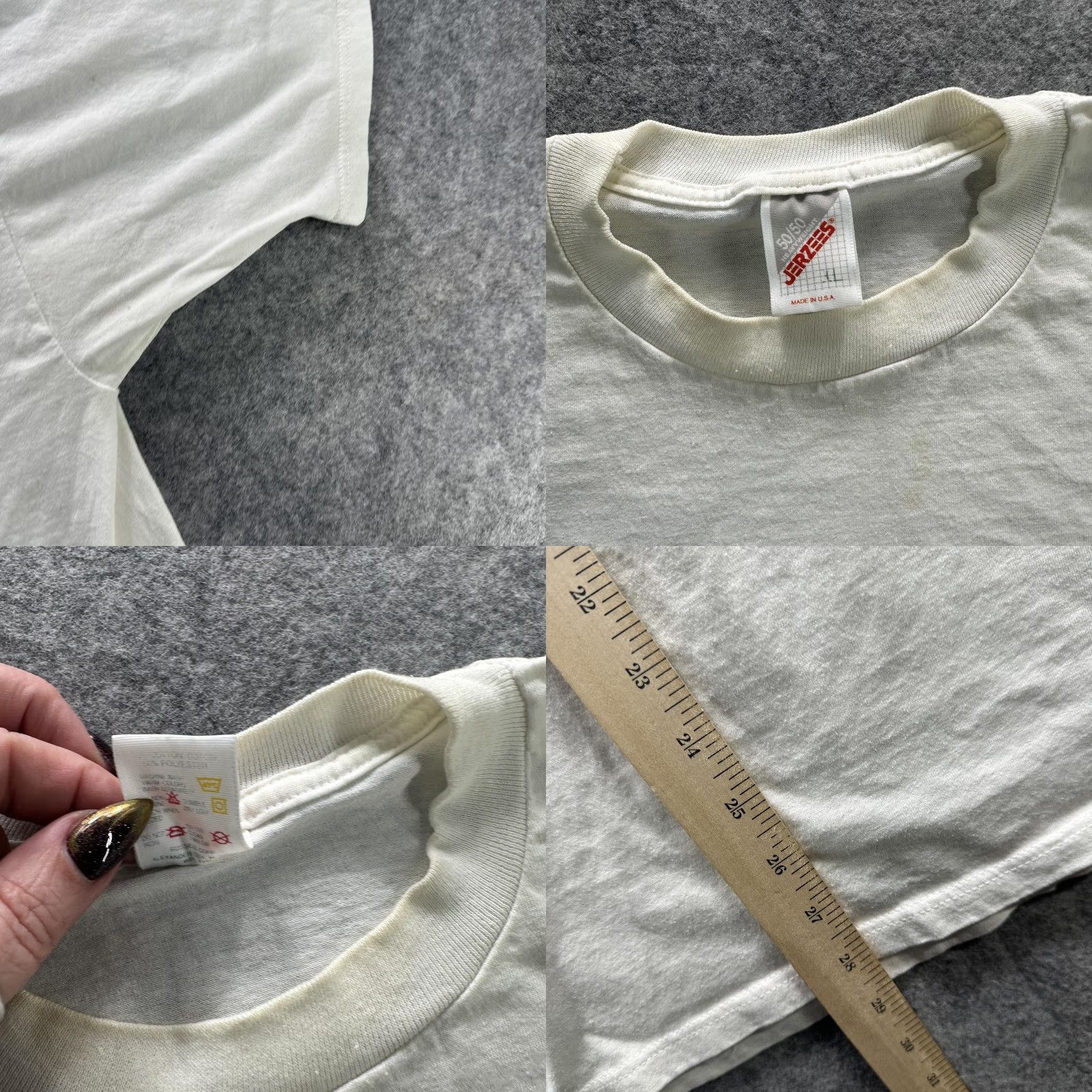 Jerzees VINTAGE Rossi School Shirt Mens Large White Jerzees 50/50 Graphic Made USA 90s Size US L / EU 52-54 / 3 - 8 Thumbnail