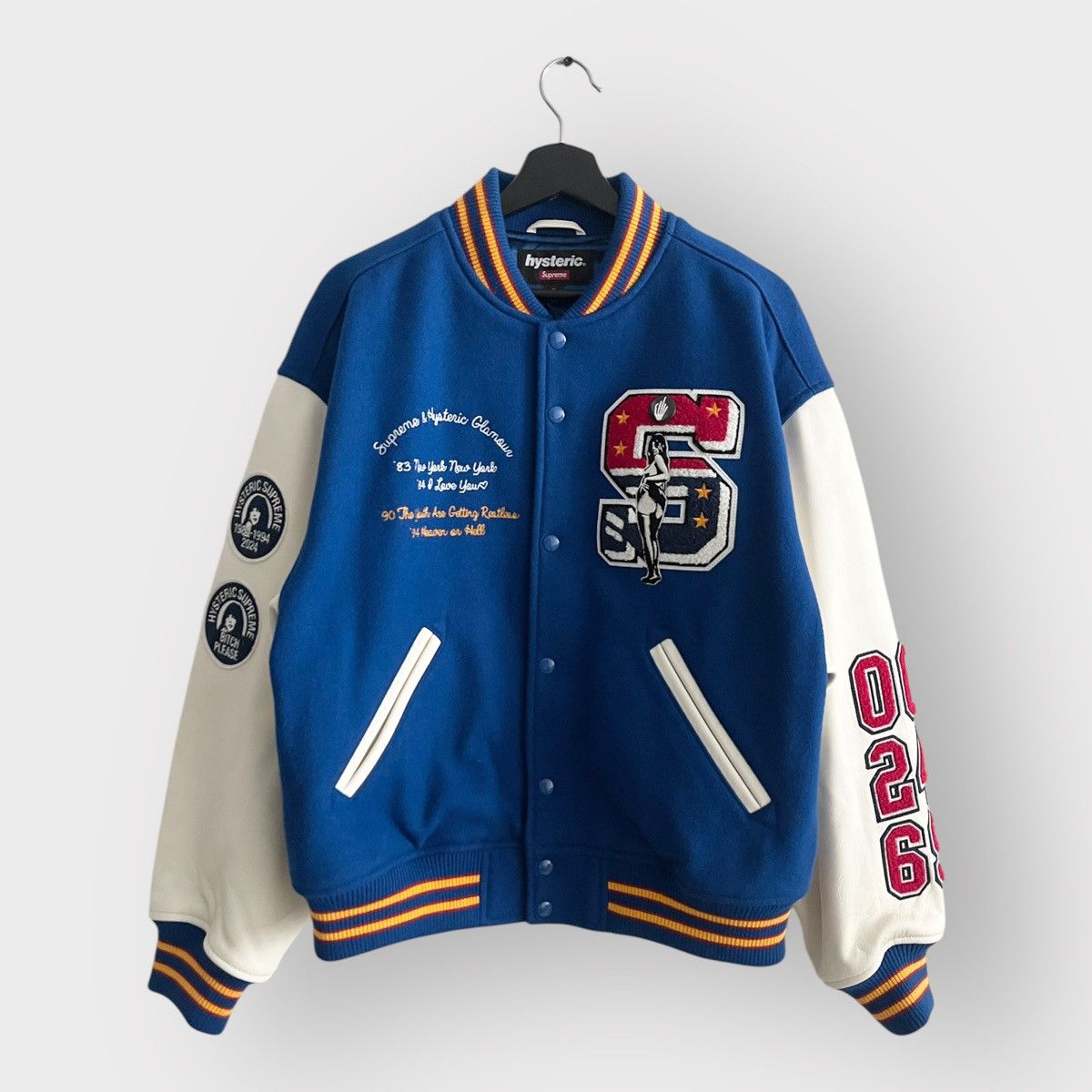 Hysteric Glamour × Streetwear × Supreme RARE! 2024 Supreme x Hysteric  Glamour Smoke Varsity Jacket | Grailed