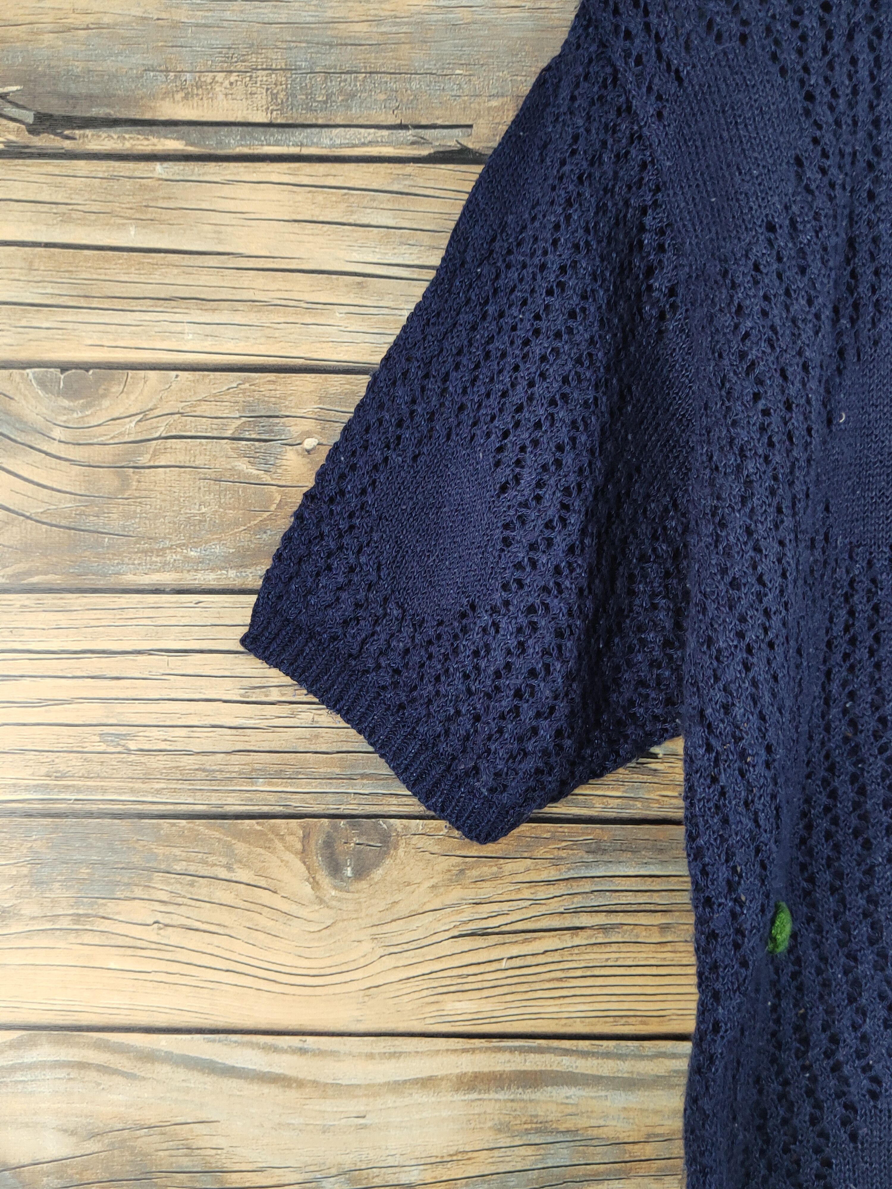 Aiso Navy MeshNet crochet Knitwear Short Sleeve #W1292
