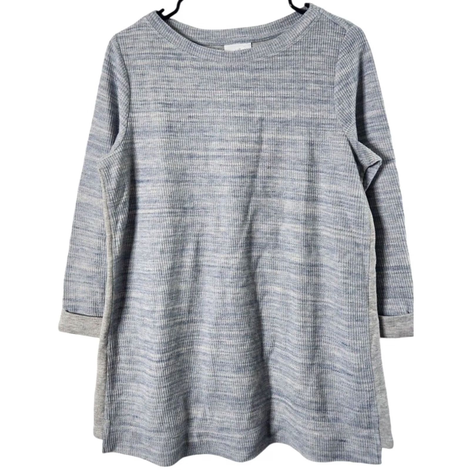 J. Jill J. Jill Womens Sweater Pullover Blue Gray Trim Cotton Blend Thermal Knit 3/4 Sleeve Size S Womens Size S / US 4 / IT 40 - 2 Thumbnail