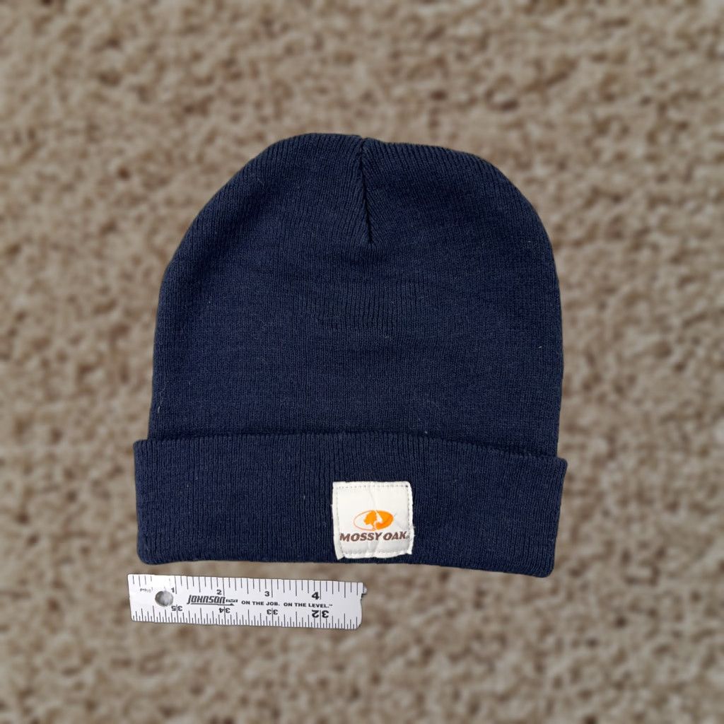 Vintage Mossy Oak Beanie Toque Mens One Size Navy Blue Knit 100% Acrylic Hunt Fish Camp Beanie Cap Mens Winter Hat Size ONE SIZE - 1 Thumbnail