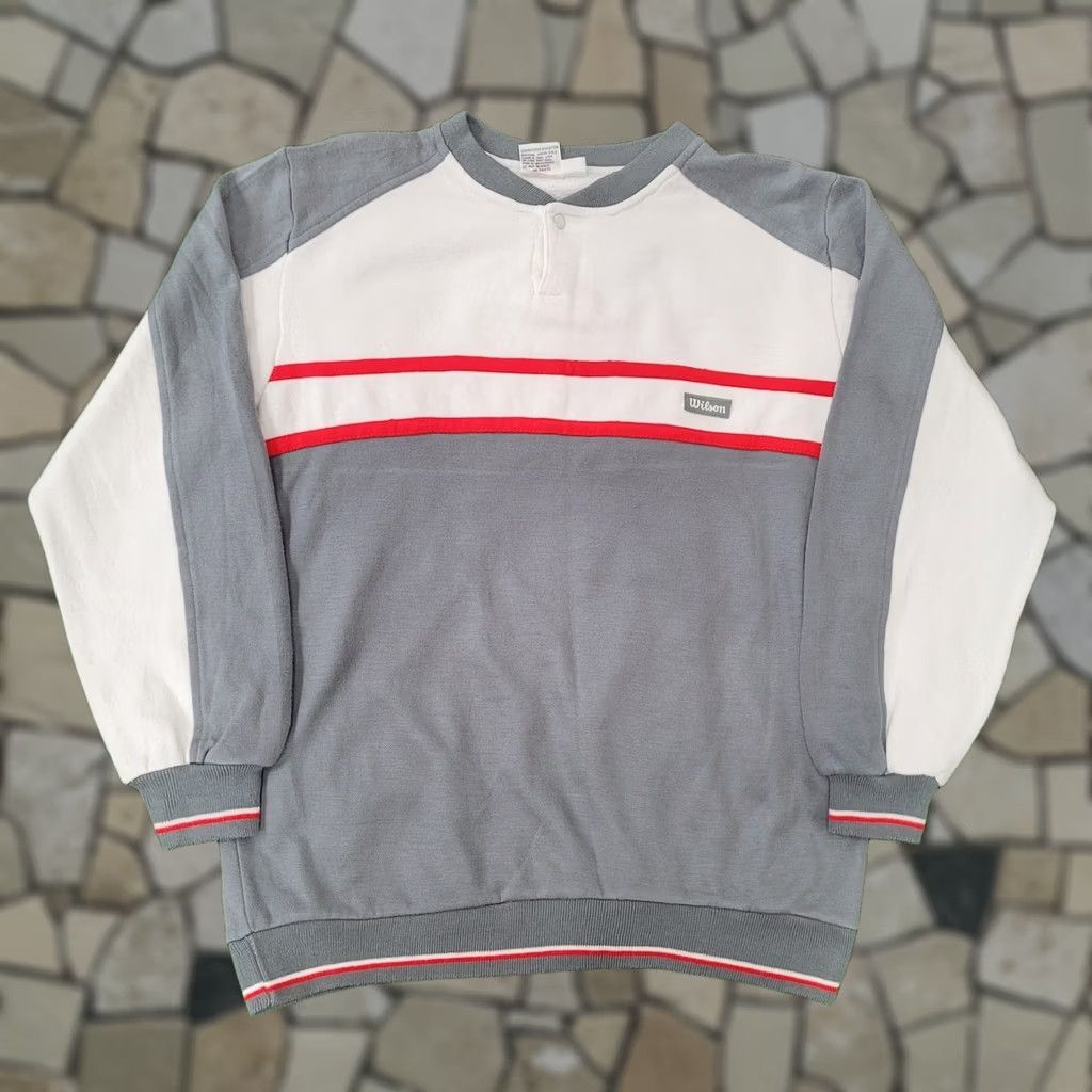 Wilson VINTAGE Wilson Ringer Tennis Sweatshirt Womens Large Gray 90s 1990s 22x24 Cotton Polyester Pullover Shirt Crewneck Size L / US 10 / IT 46 - 1 Thumbnail