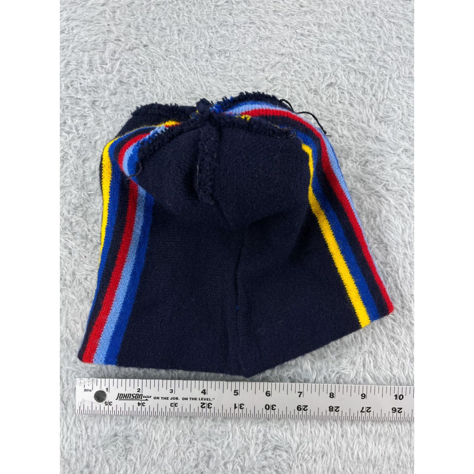 Vintage Beanie Toque Blue Red Yellow Stripe Knit Acrylic Blend Ski Pom Adult One Size Size ONE SIZE - 6 Thumbnail