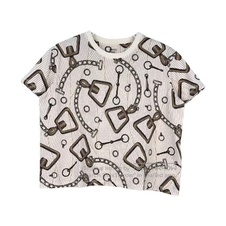 Hermes Hermes White and Brown Chain Pattern Short-sleeve Size XS / US 0-2 / IT 36-38 - 1 Thumbnail