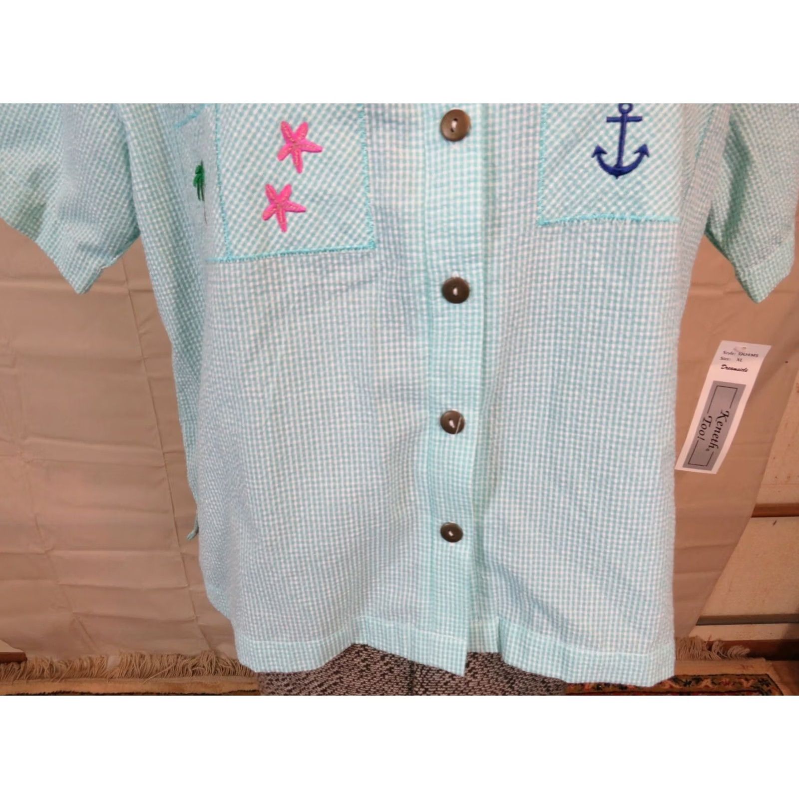 Vintage VINTAGE Keneth Too Top shirt Womens XL Black Beach Button-Up Short Sleeve Collared Check Pattern Modern Beach Theme 60s 70s Size XL / US 12-14 / IT 48-50 - 3 Thumbnail