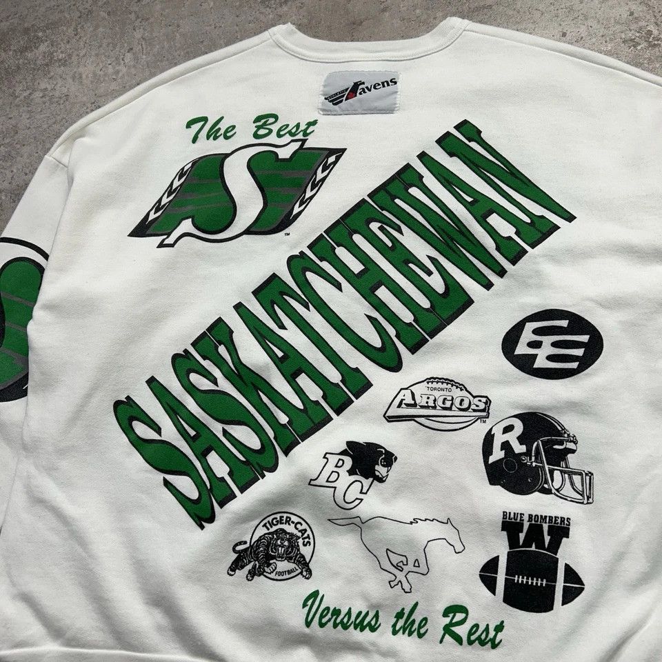 Vintage SASKATCHEWAN ROUGHRIDERS AOP SWEATSHIRT RAVENS Sz XL Size US XL / EU 56 / 4 - 4 Thumbnail
