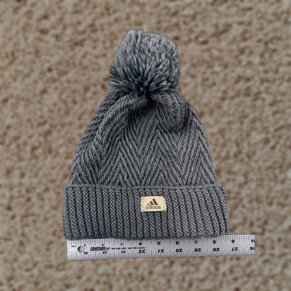 Adidas Adidas Beanie Hat Knit One Size Gray Logo Ski Pom Adult Mens Beanie Size ONE SIZE - 1 Thumbnail