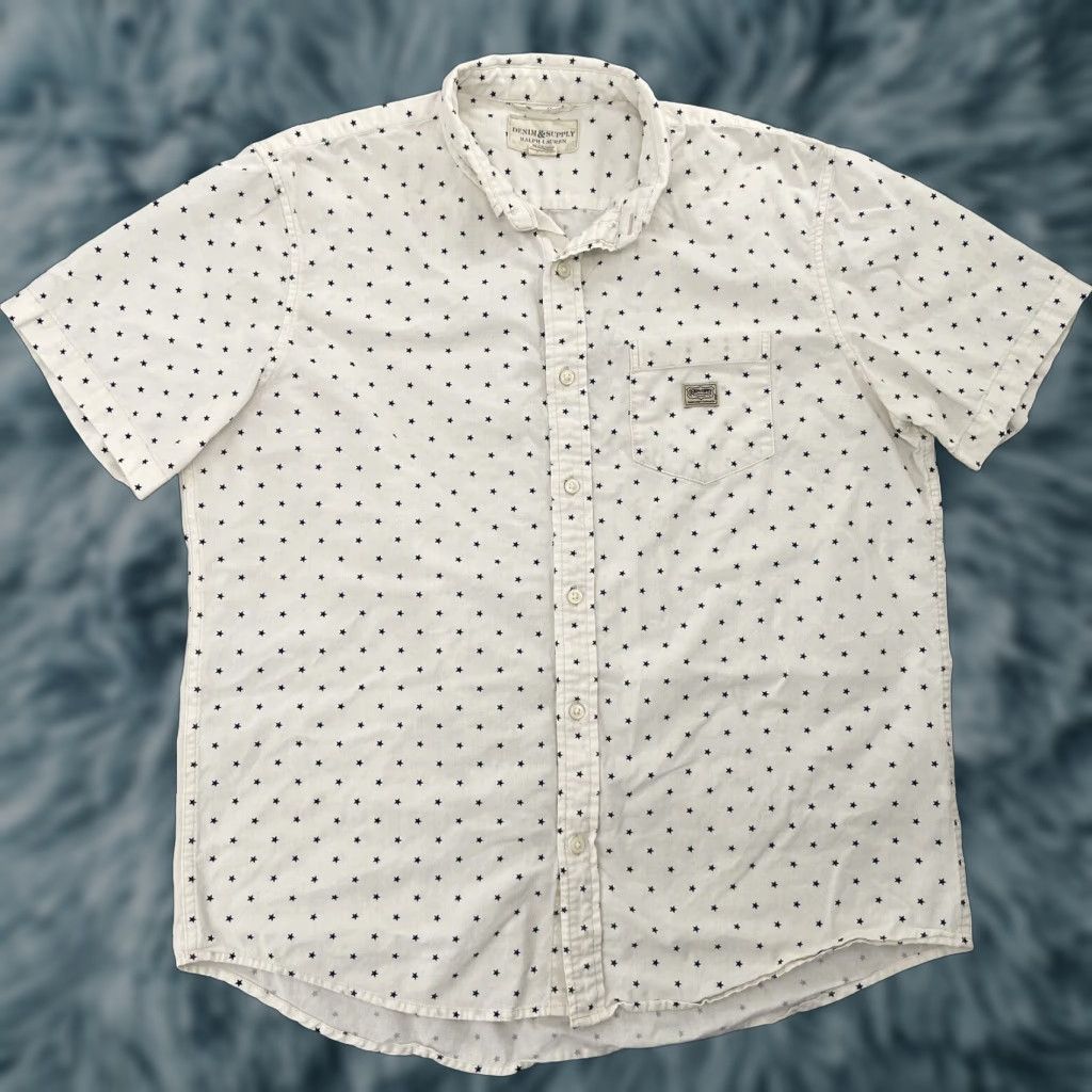 Ralph Lauren VINTAGE Denim & Supply Ralph Lauren Shirt Adult Extra Large White Star Button Short Sleeve Shirt XL White Stars Mens Size US XL / EU 56 / 4 - 1 Thumbnail