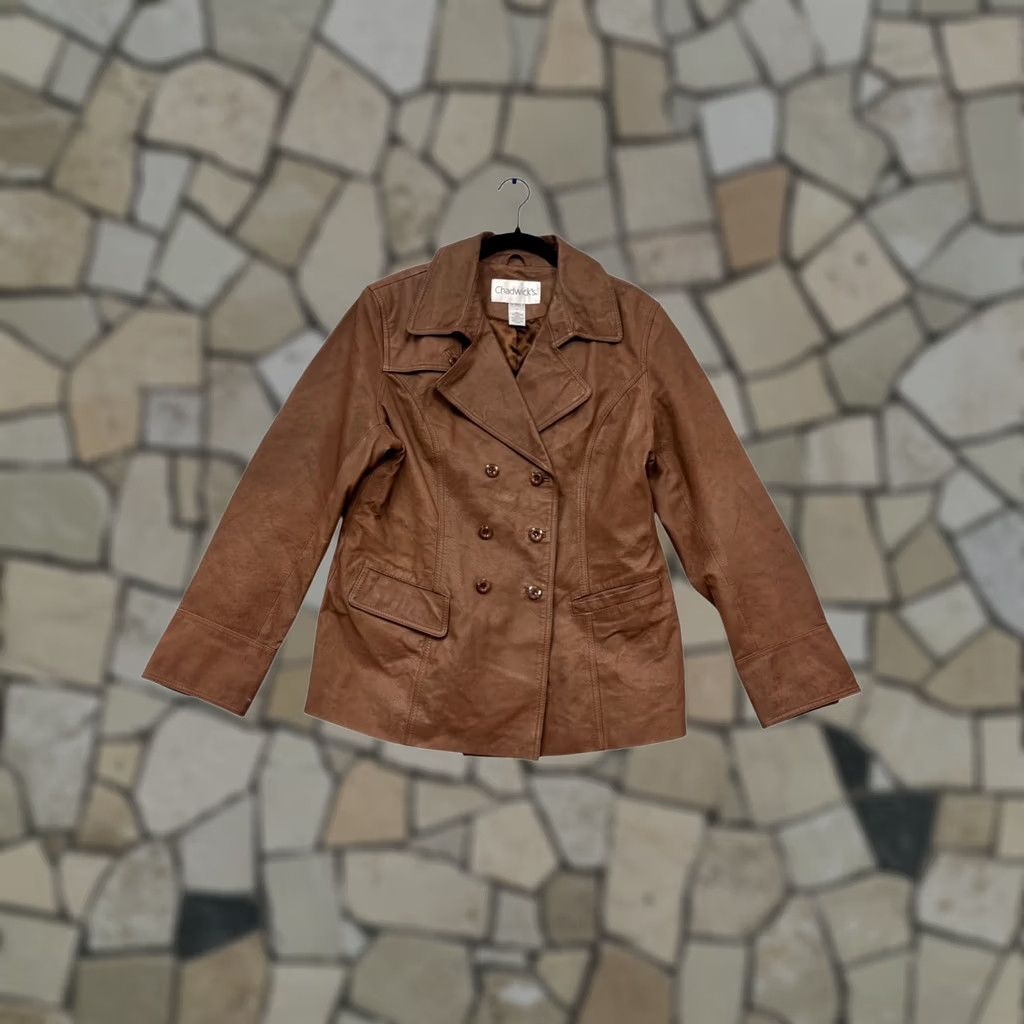 Vintage Chadwicks Brown Leather Double-Breasted Jacket L Womens Basic - #737A Size L / US 10 / IT 46 - 1 Thumbnail