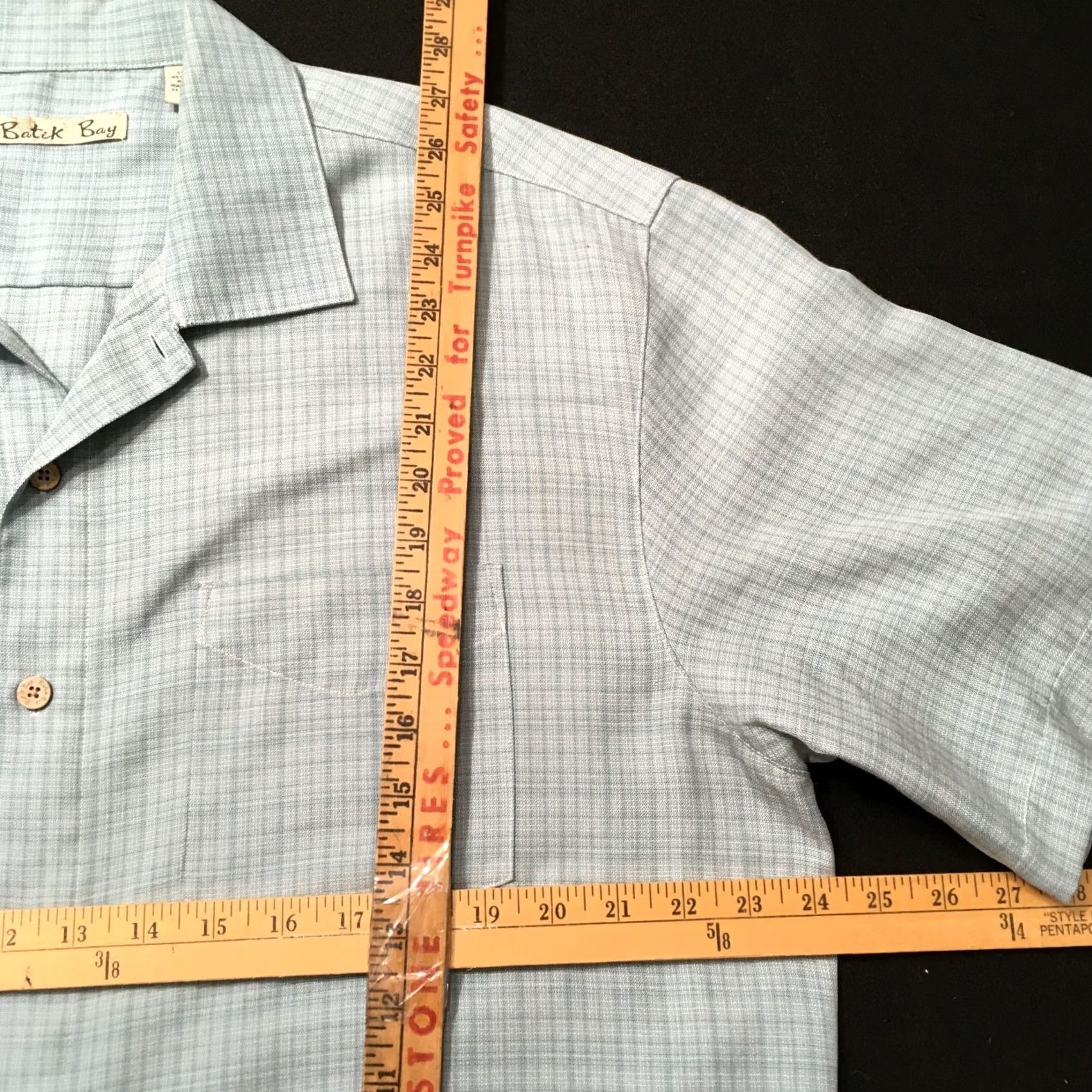 Vintage Batik Bay Button-Up Shirt Men L Blue Check Short Sleeve Casual Pocketed Front Button Pocket Size US 33 - 6 Thumbnail