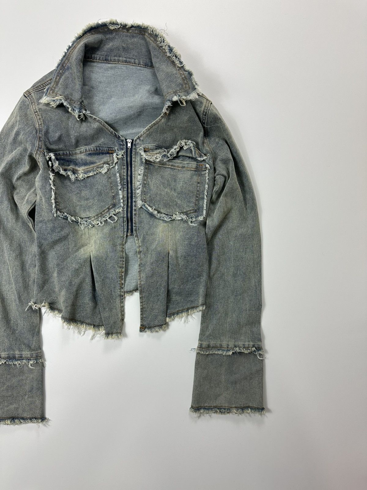 Japanese Brand Cropped Denim Jacket Women's Y2K Fit Zip Size M / US 6-8 / IT 42-44 - 4 Thumbnail