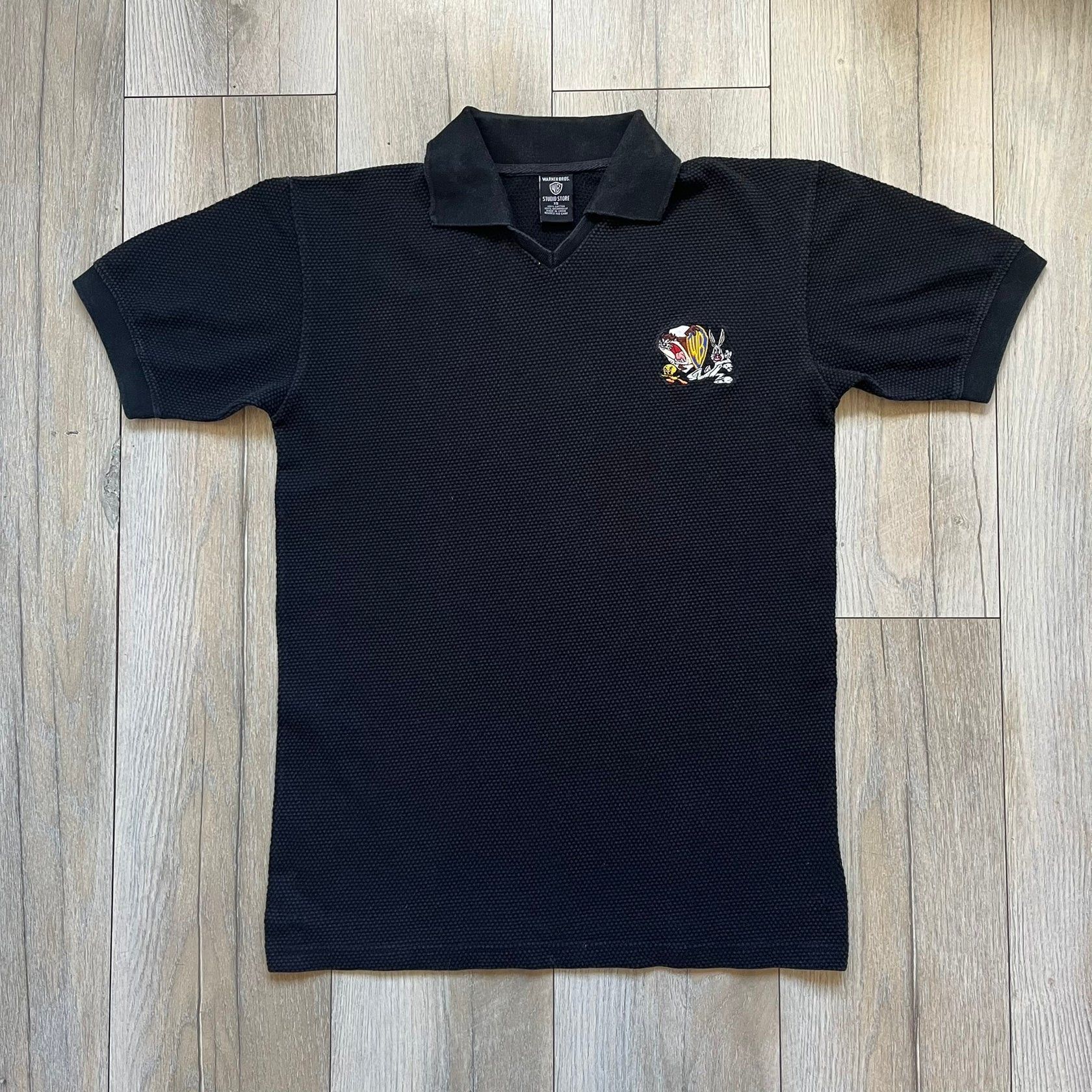 Warner Bros Warner Bros 1999 Waffle Knit Black Polo Size US XS / EU 42 / 0 - 1 Thumbnail