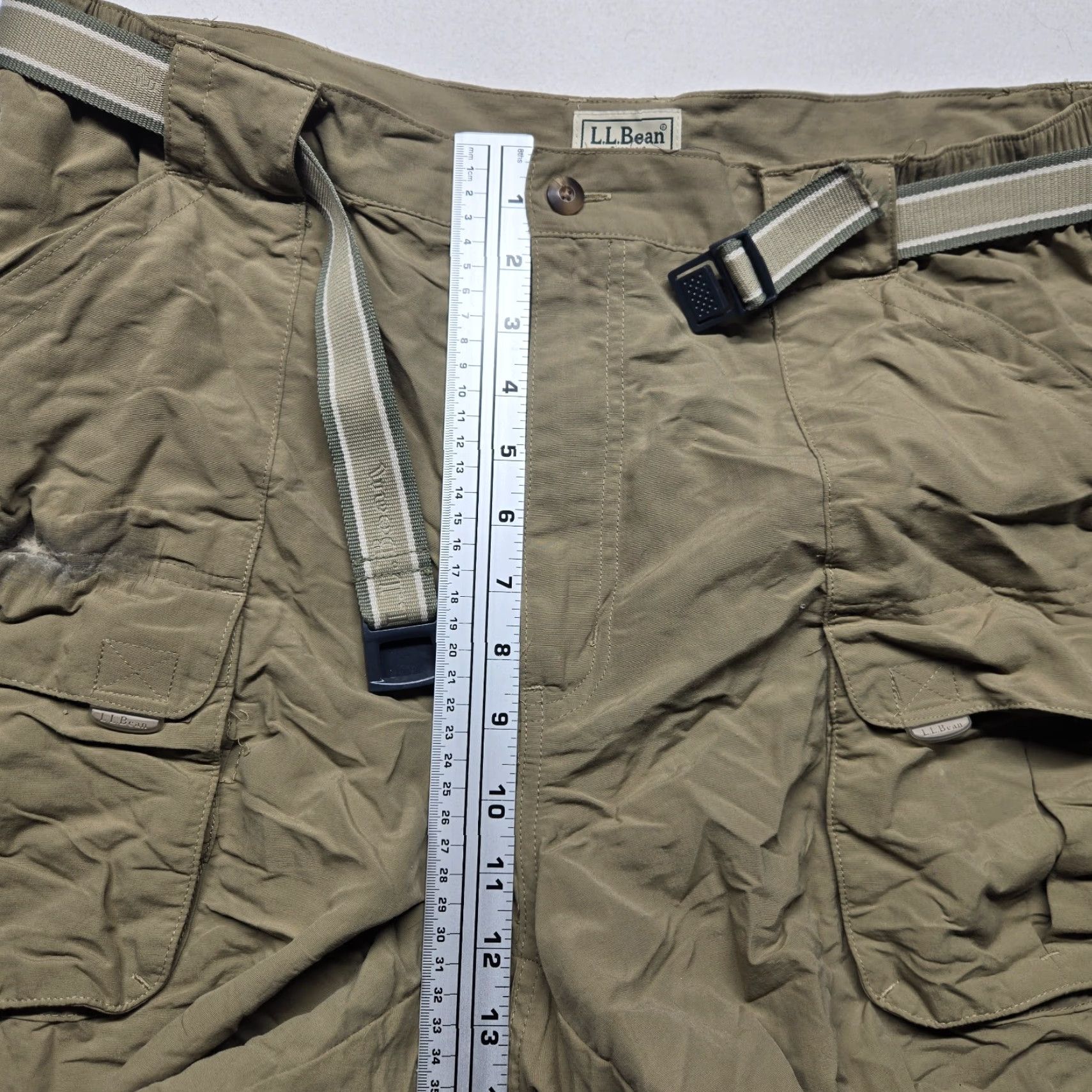 Vintage L.L. Bean Nylon Beige Khaki Belted Pants Cargo Pocket Size US 33 - 6 Thumbnail