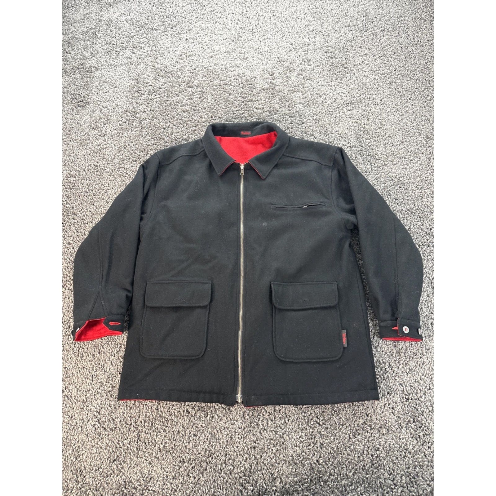 Marlboro VINTAGE Marlboro Jacket Overcoat Reversible Wool Blend 2XL Men Black Red Zip Wool Blend Softshell Solid Size US XXL / EU 58 / 5 - 5 Thumbnail