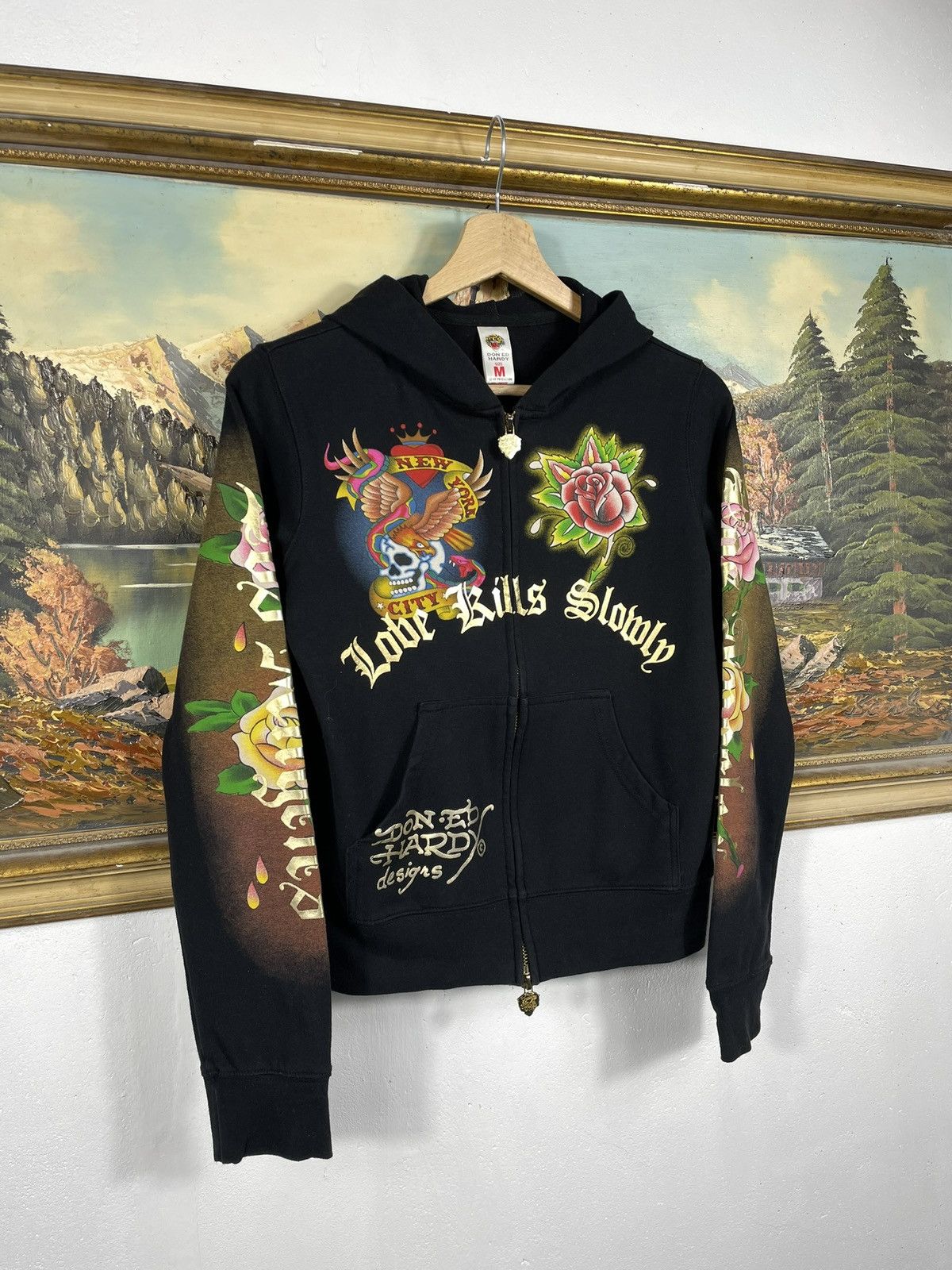 Christian Audigier × Ed Hardy × Vintage Ed Hardy Retro 00s Hoodie With Crystals Affliction Grunge Size US XS / EU 42 / 0 - 4 Thumbnail