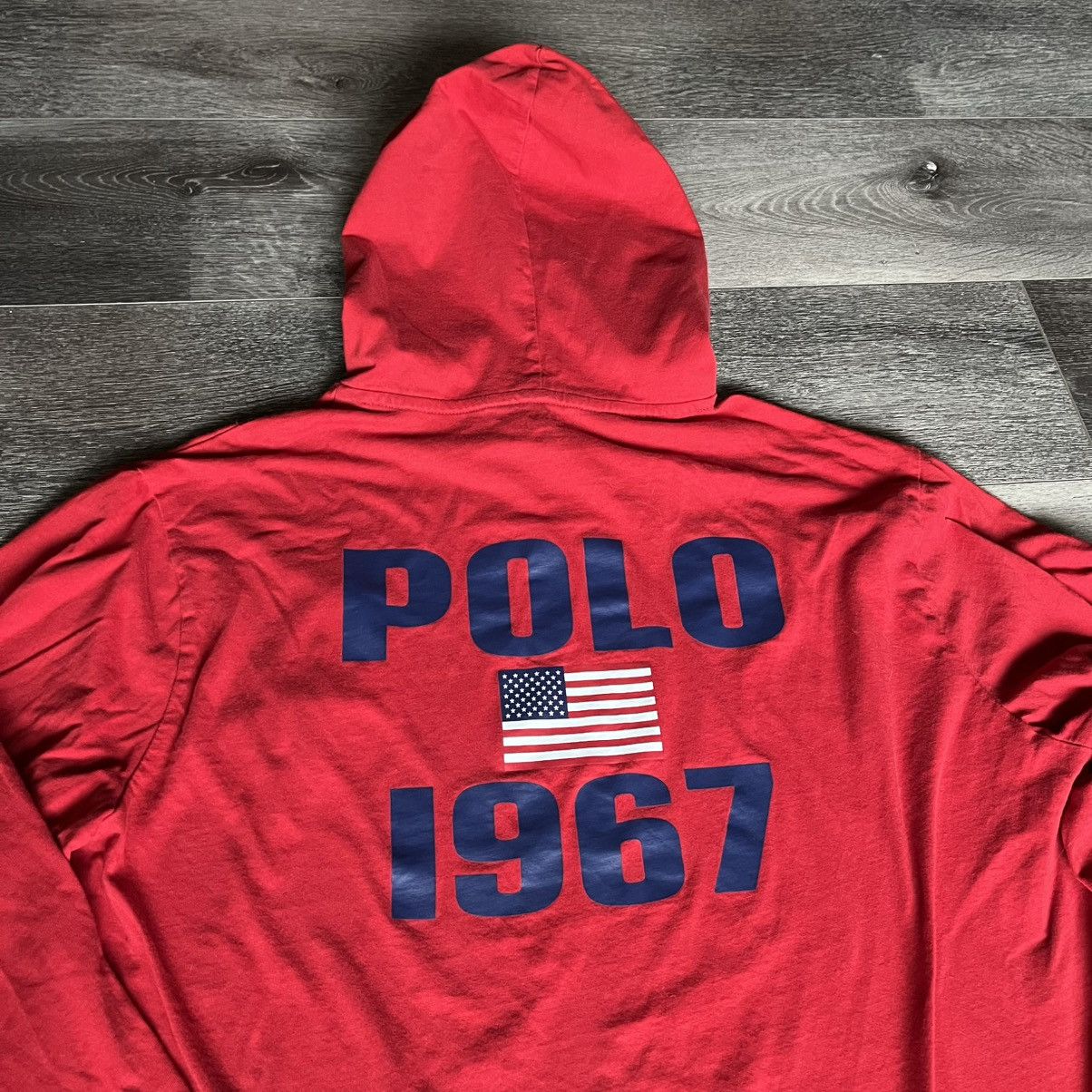 Polo Ralph Lauren × Vintage Vintage Polo Ralph Lauren Big Pony Flag USA Logo Tee Hoodie Size US L / EU 52-54 / 3 - 8 Thumbnail